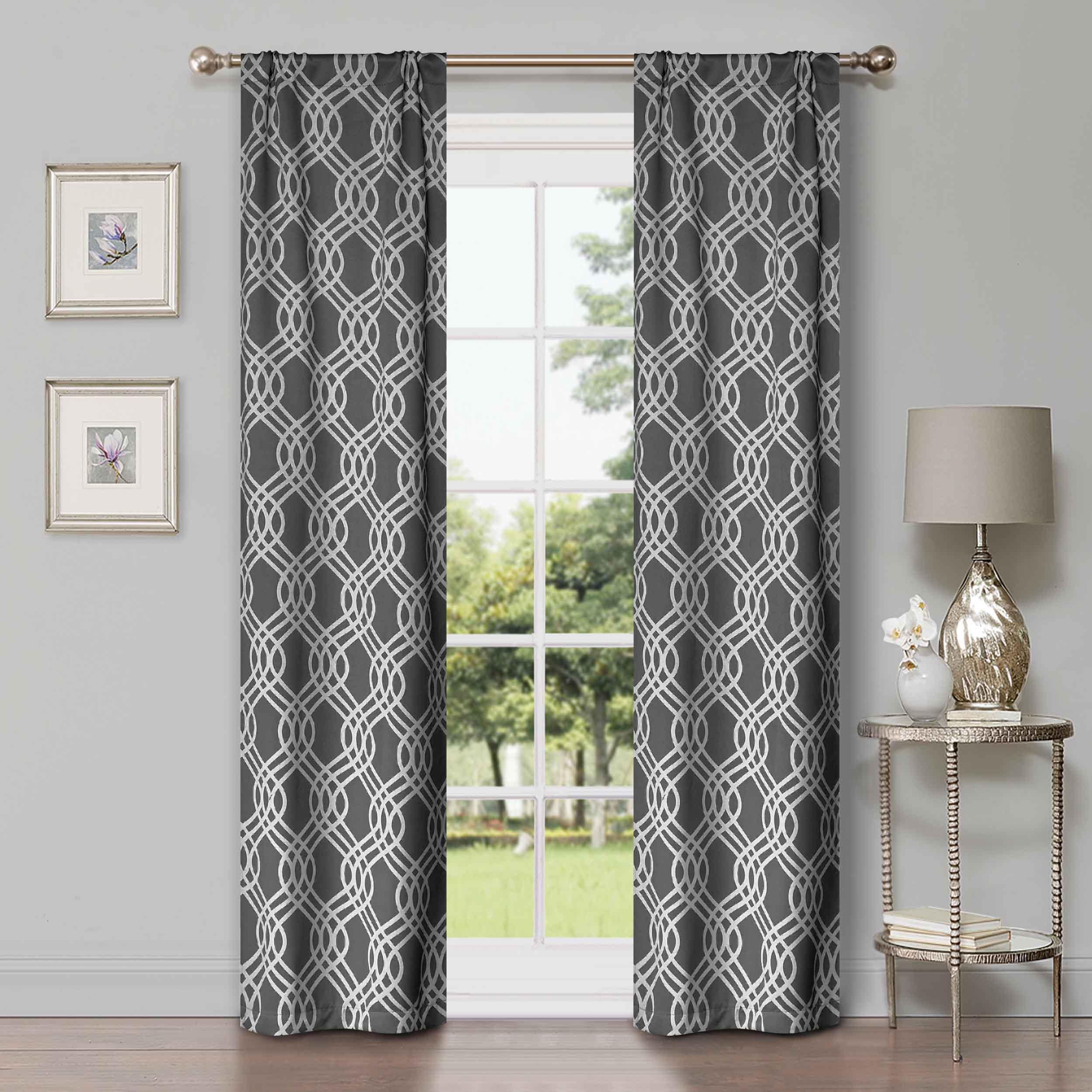 Blackout Curtains for Bedroom - Washable Room Darkening Ribbon Trellis Curtain Panel Set - Perfect for Nursery, Home Theater & Light Sleepers