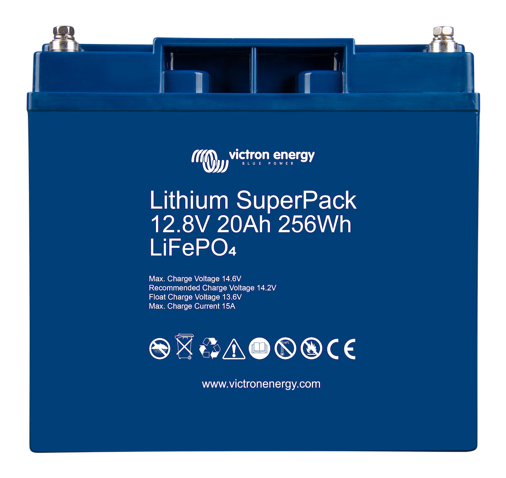 Lithium SuperPack 12.8V 20Ah Rechargeable Battery (M5 Connector) - Perfect for Solar Power Systems, Electric Bikes, and Marine Applications