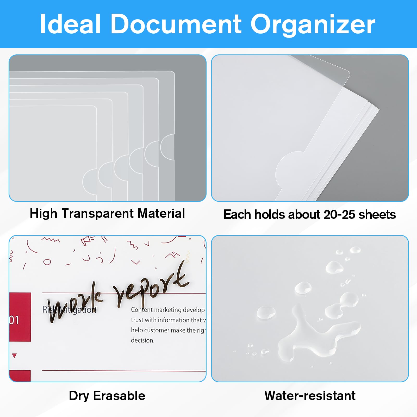 KTRIO 48 Pack Clear Plastic Document Folders - Acid-Free Poly Sleeves for Letter Size 8.5x11 Paper - L-Shaped File Jackets - Transparent Project Pockets for Office, School & Home Organization