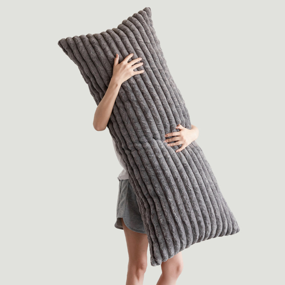 MAXYOYO Ultra Soft Striped Faux Fur Body Pillow for Adults - 20x54 Inch Grey Large Hugging Pillow - Perfect for Sleeping, Lounging & Pregnancy Support