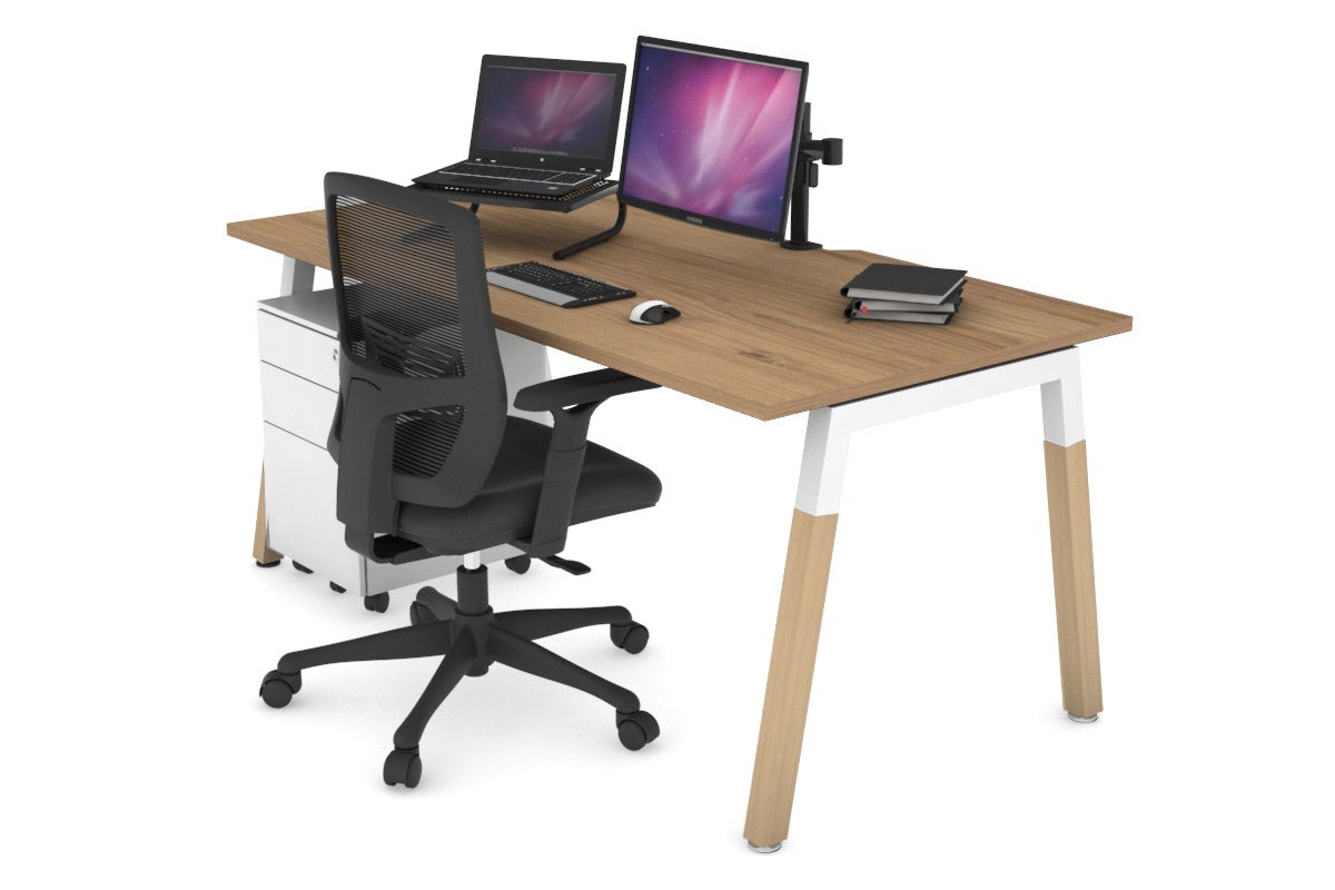 Premium Quadro A-Legs Office Desk with Wooden Legs & Cross Beam - 1200L x 800W Workstation with Cable Management Scallop - Perfect for Home Office, Study Room & Modern Workspaces