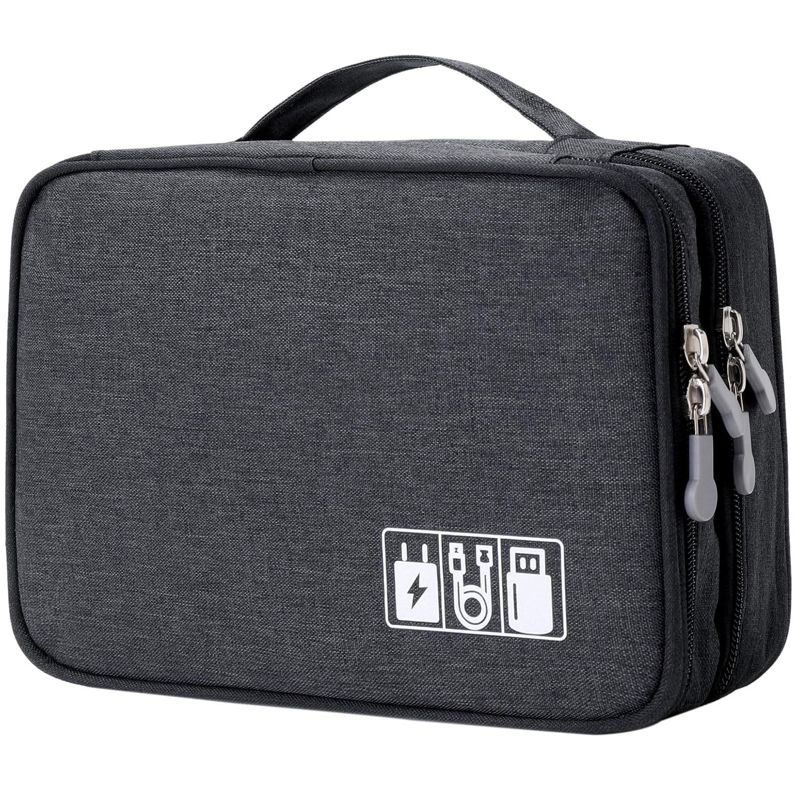 Waterproof Electronic Accessories Travel Organizer - Double Layer Cable Storage Bag for Chargers, Cords, Flash Drives, Phones, iPad Mini & SD Cards | Perfect for Business Trips, Vacation Packing & Tech Organization | Great Gift for Men (Black)