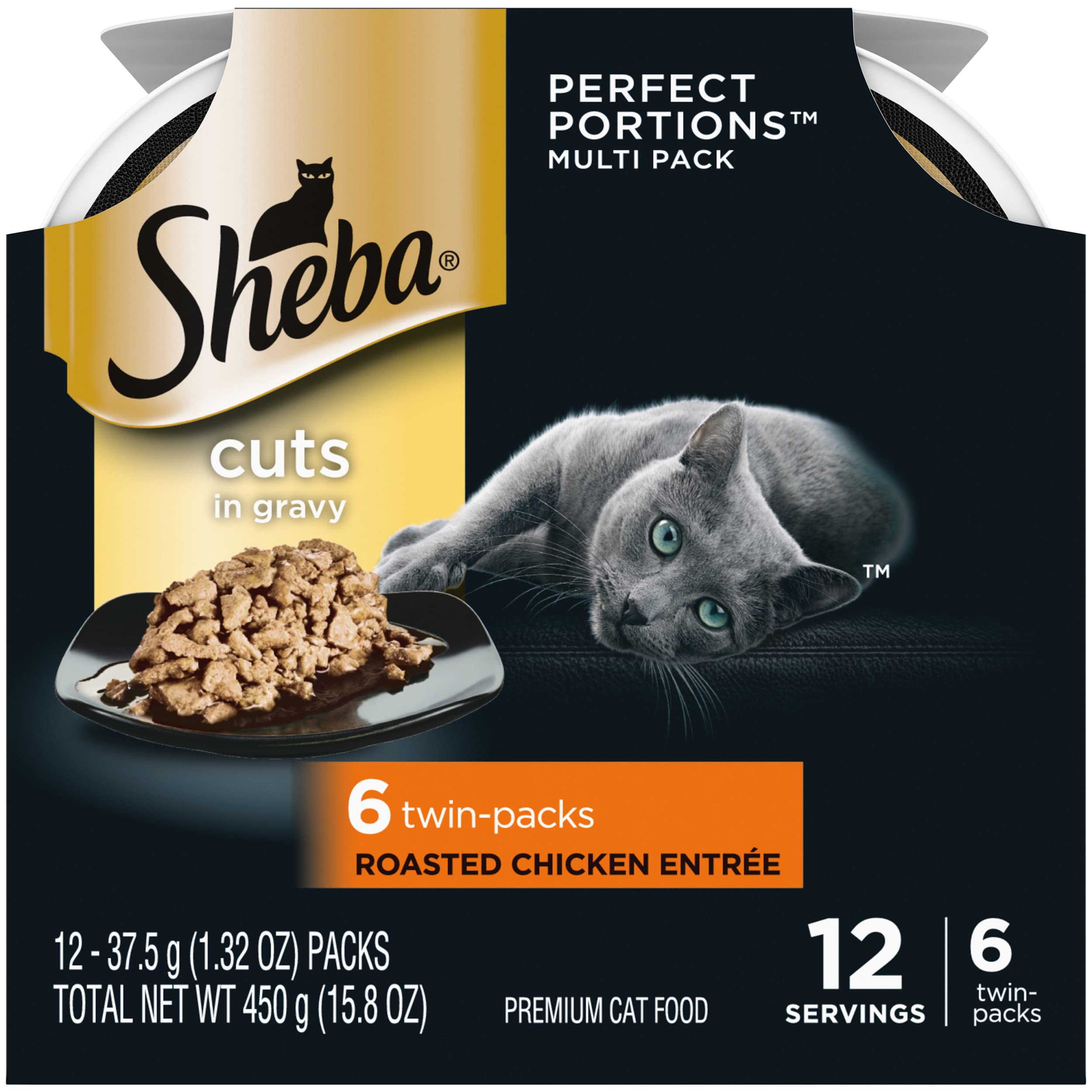 Sheba Perfect Portions Cuts in Gravy Wet Cat Food Trays - Delicious & Convenient Meal for Adult Cats - Ideal for Indoor Cats & Picky Eaters