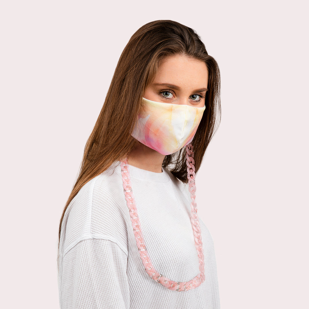 Pink Quartz Mask Chain Necklace - 19mm Curb Link Fashion Jewelry for Women, Perfect for Everyday Wear, Parties & Gifts