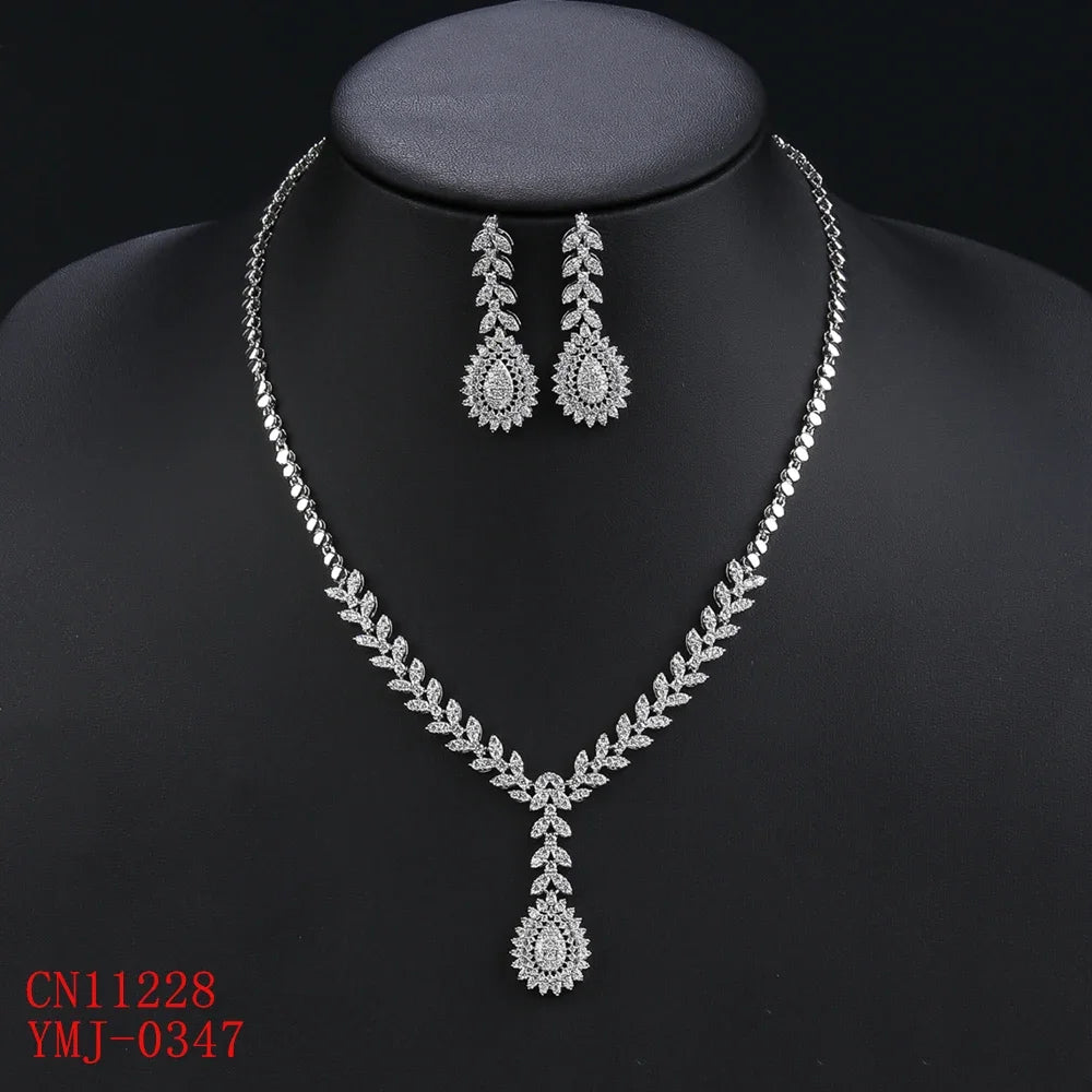 Elegant Cubic Zirconia Necklace and Earrings Set for Women - Wedding, Bridal Jewelry - Sparkling White Zirconia Gift Set CN11228 - Perfect for Bridal Shower, Anniversary and Special Occasions