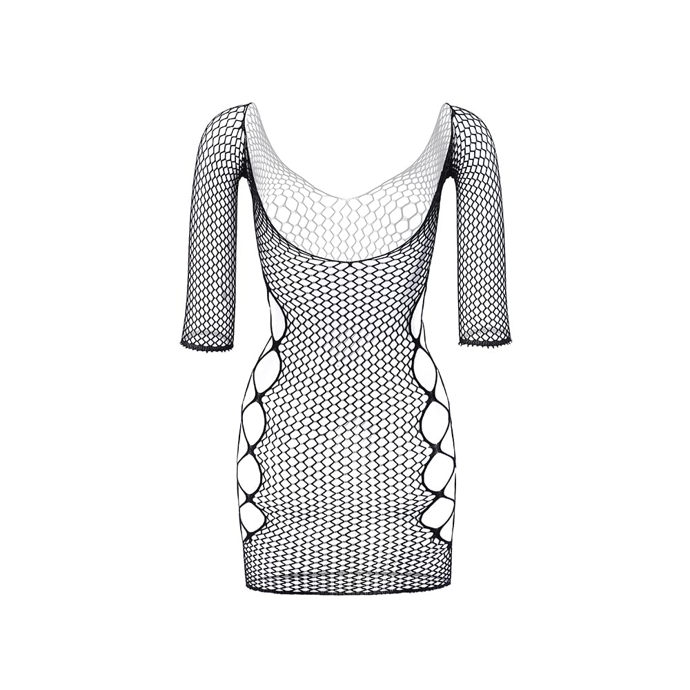 Sexy Women's Fishnet Lingerie Sleepwear - One Piece Babydoll V-Neck Mini Dress (One Size) for Bedroom, Boudoir Photography & Romantic Nights