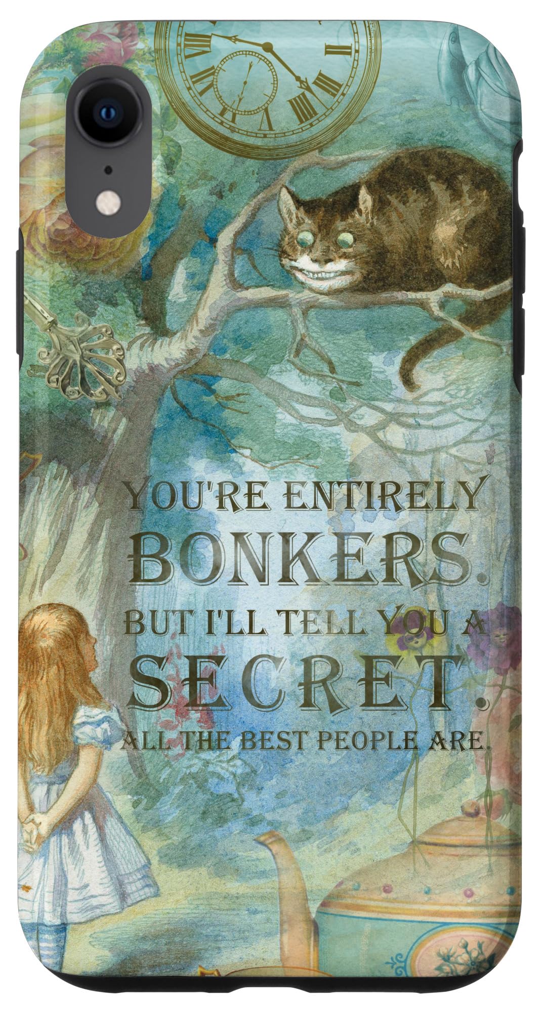 iPhone XR Case - Alice in Wonderland Collage Design with 'Bonkers' Quote | Protective Phone Cover for Women & Men | Perfect Gift for Disney Fans, Tea Parties & Fantasy Lovers