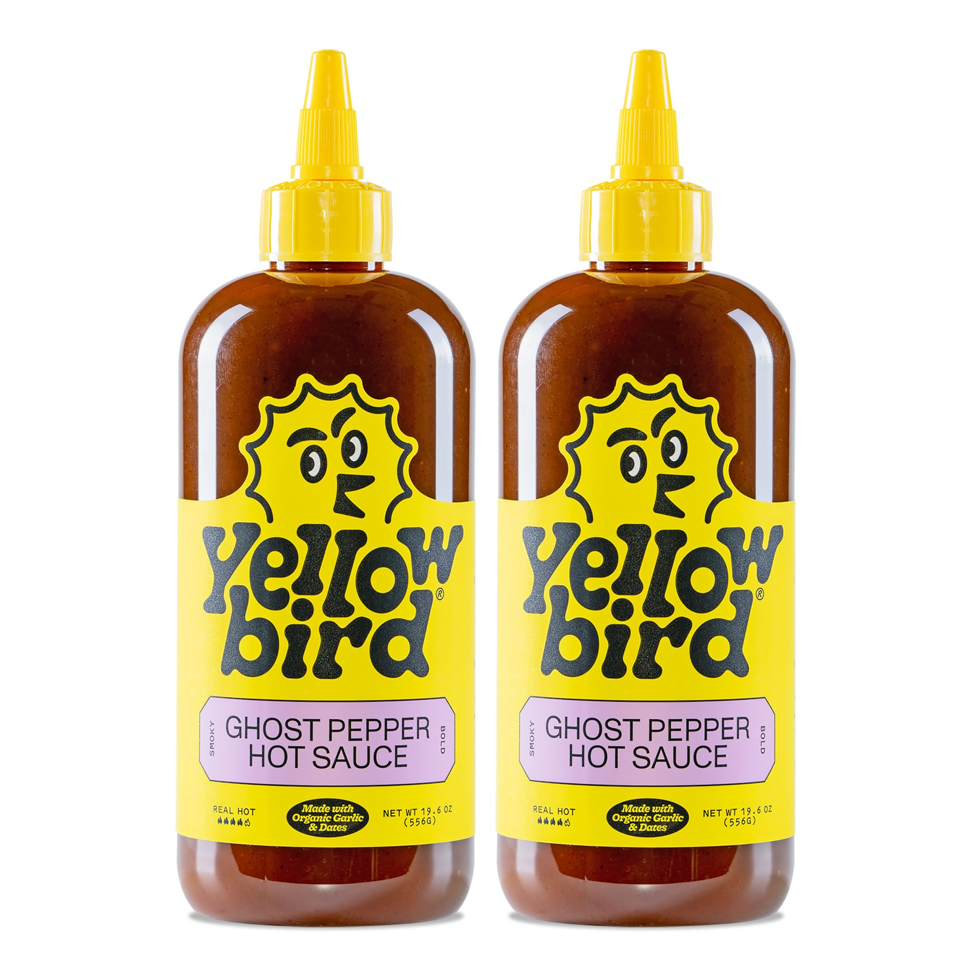 Yellowbird Organic Ghost Pepper Hot Sauce - Vegan, Gluten-Free, Non-GMO Spicy Sauce with Smoked Ghost Peppers, Tomatoes & Onions - 19.6 oz (2 Pack) - Perfect for Tacos, Wings, Burgers & Cooking