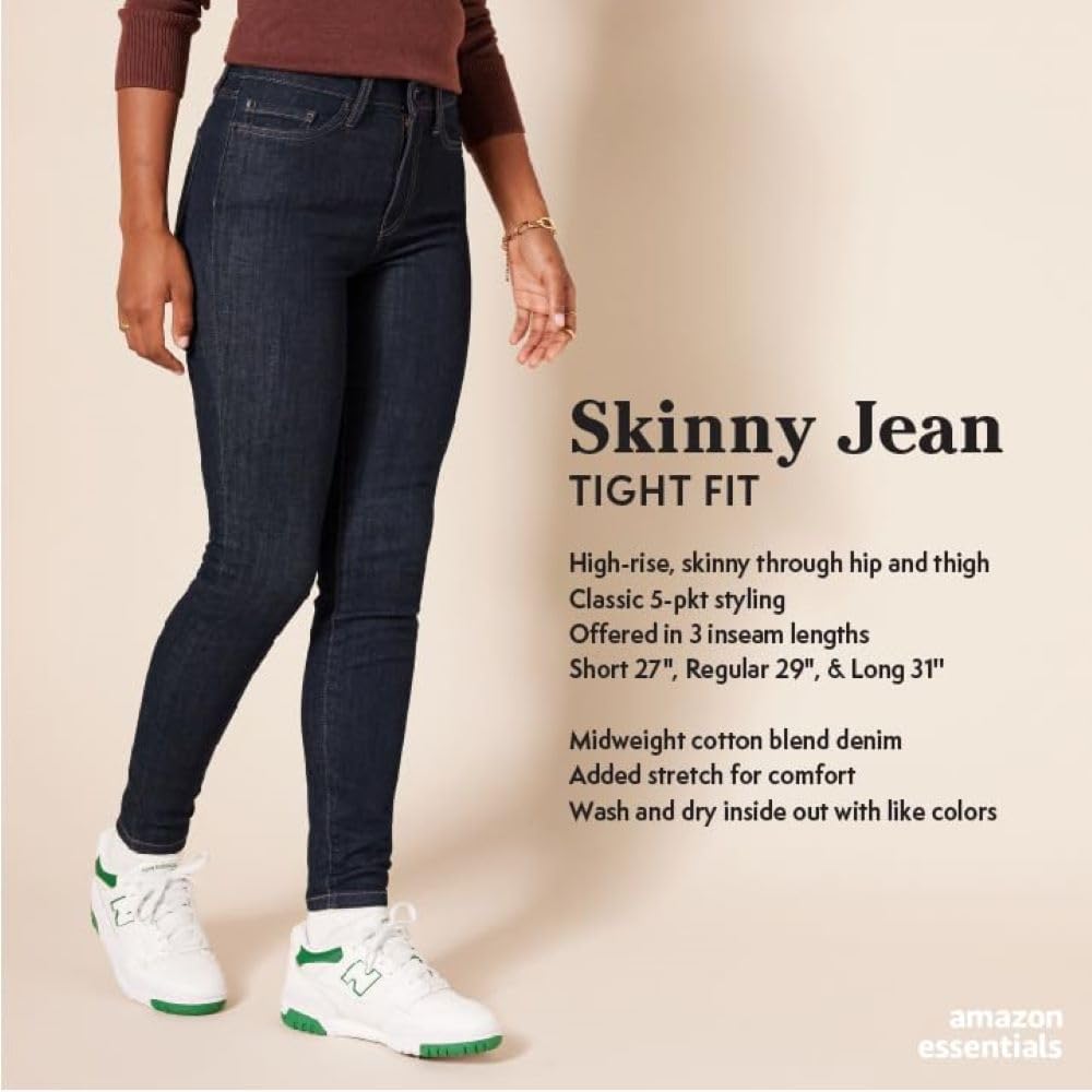 Amazon Essentials Women's Skinny Jeans - High Waist Stretch Denim Pants for Everyday Comfort & Style | Perfect for Work, Casual Outfits & Night Out
