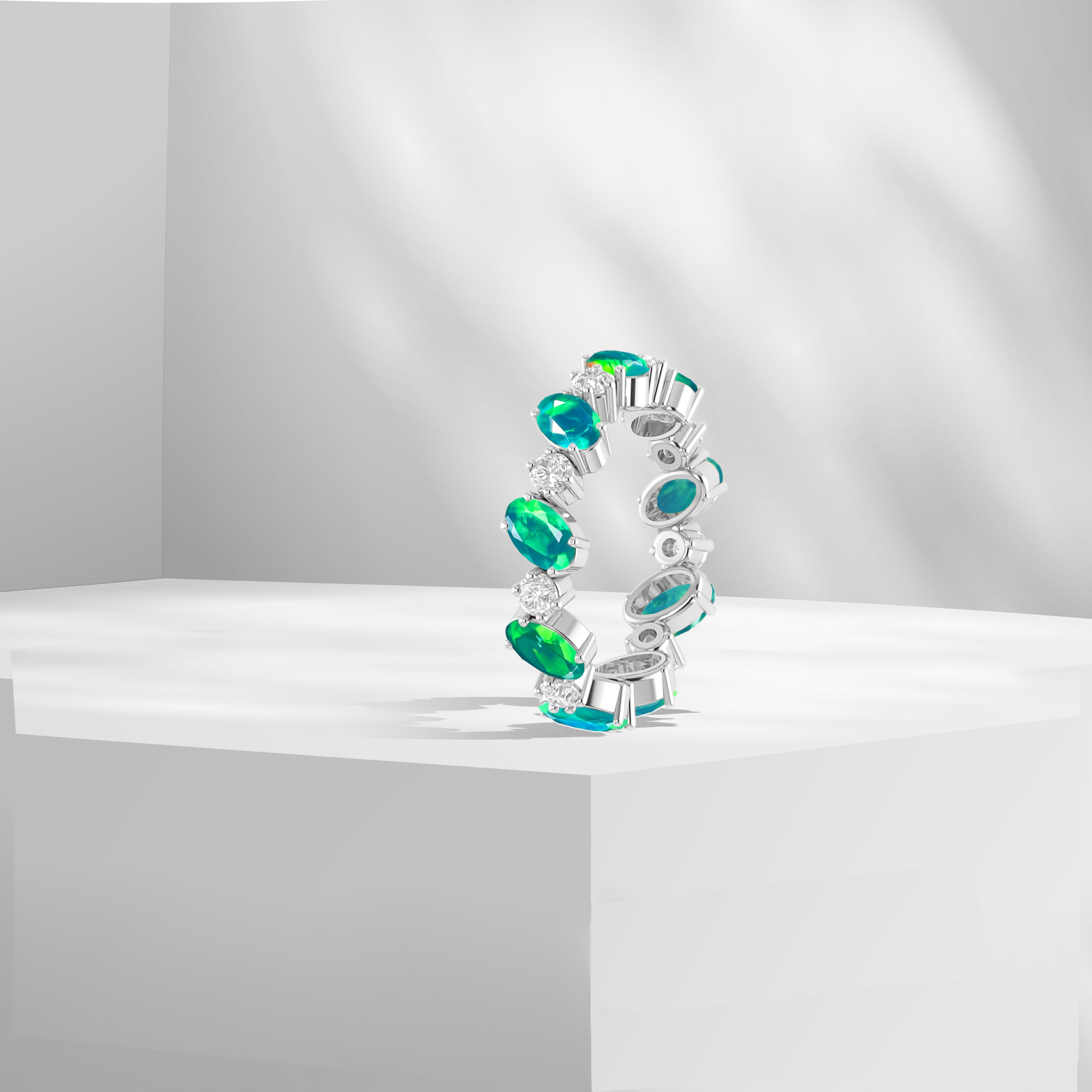 Green Fire Oval Faceted Opal Ring for Women - Elegant Sterling Silver Jewelry Gift for Her - Perfect for Weddings, Anniversaries & Special Occasions