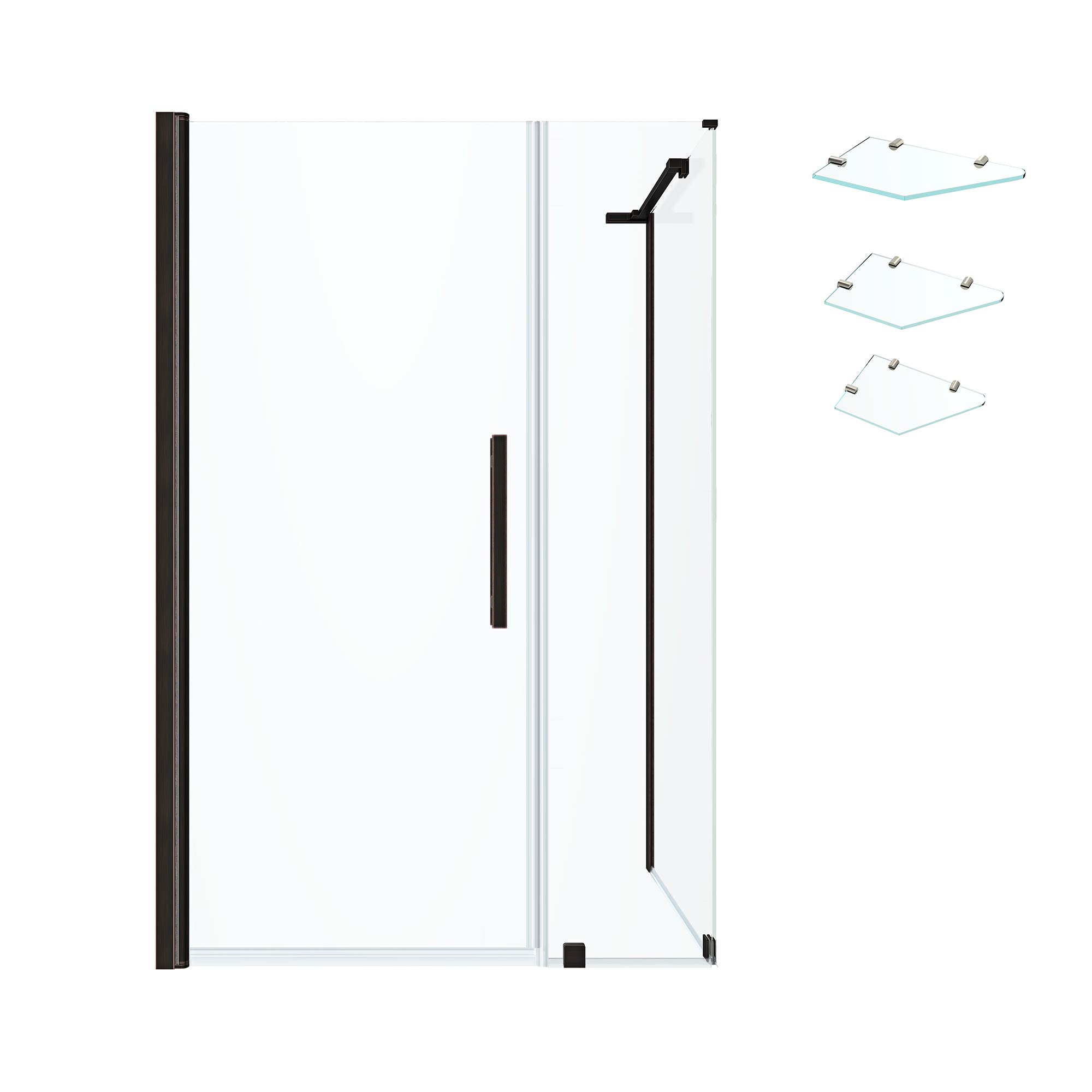 OVE Decors Pasadena Frameless Corner Shower Door 44x33 Inch Oil Rubbed Bronze with Shelves - Modern Bathroom Upgrade for Small Spaces PA0643301
