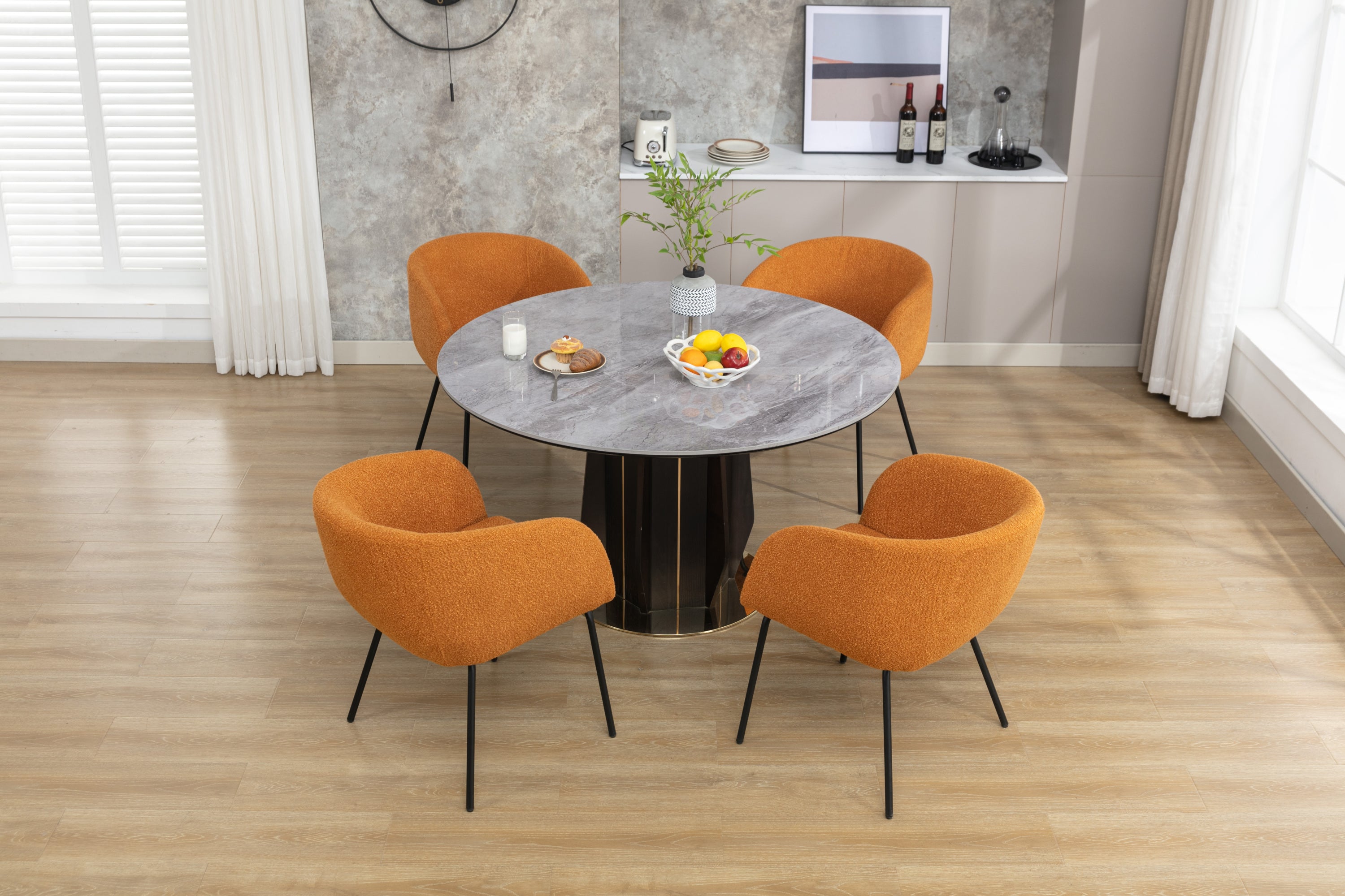 Boucle Fabric Dining Chairs with Black Metal Legs - Set of 2, Ginger - Modern Kitchen & Dining Room Accent Chairs for Home Decor