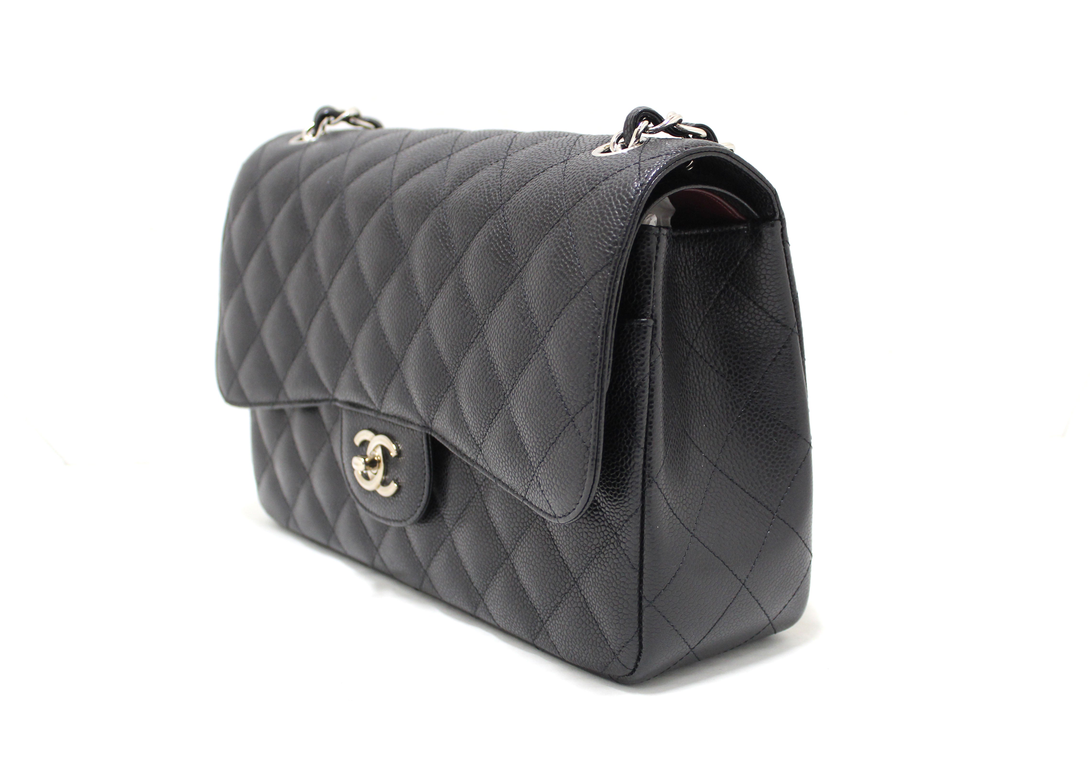 Authentic Chanel Black Quilted Caviar Leather Classic Jumbo Double Flap Bag - Luxury Designer Handbag for Women, Perfect for Parties, Work & Special Occasions