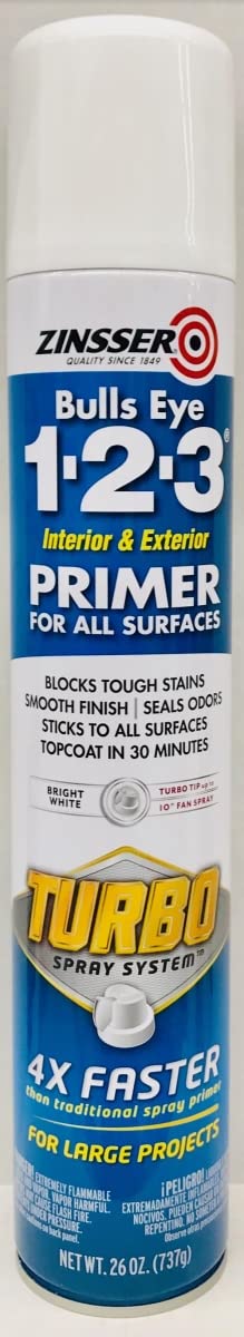 26 oz Bullseye Turbo Spray Paint - White Primer for Metal, Wood & Plastic - Fast Drying, High Coverage for DIY Projects & Home Repairs
