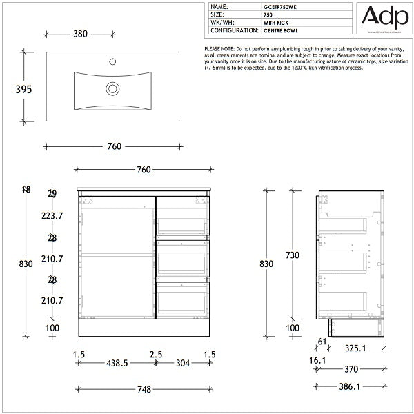 ADP Glacier Lite Ceramic Top Ensuite Trio Vanity Set - Modern Bathroom Vanity with Sink and Mirror for Small Spaces, Perfect for Apartments, Condos & Guest Bathrooms