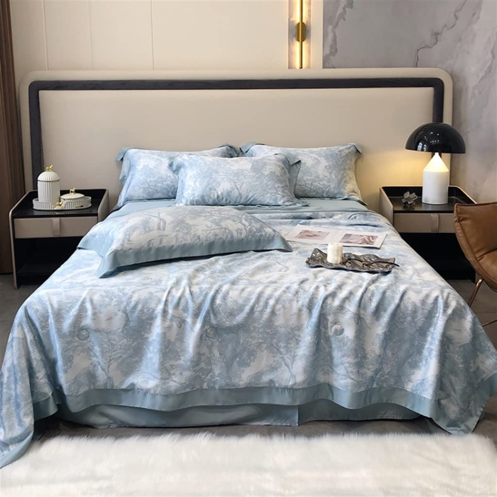 Premium Tencel Summer Quilt with Mulberry Silk - 4 Piece Set, 220x240cm, Machine Washable, Cooling & Breathable for Hot Sleepers - Perfect for Air Conditioned Rooms, Guest Beds & Summer Nights (Blue)