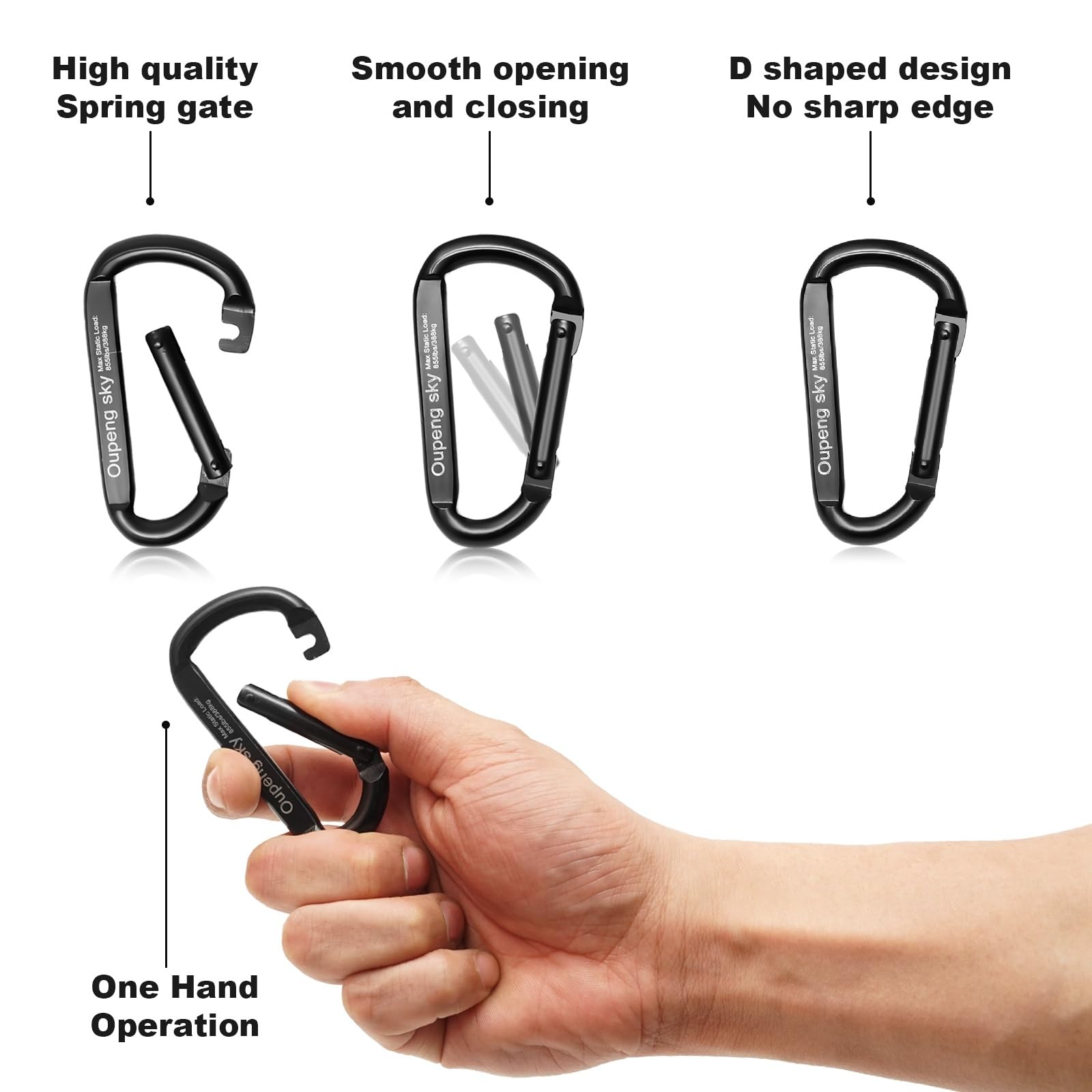 Heavy Duty 855lbs Carabiner Clip - 3 Inch D Ring Keychain for Camping, Hiking, Gym & Outdoor Activities - Perfect for Hammocks, Dog Leash, Harness & Key Rings (Black) - Durable & Versatile Gear for Adventure Enthusiasts