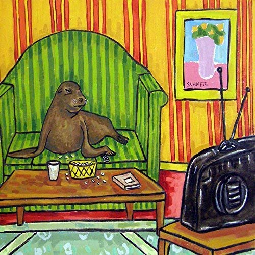 Sea Lion Watching TV Art Tile Coaster Set - Unique Living Room Decor & Gift Idea for Animal Lovers - Perfect for Coffee Tables, Home Decor, and Housewarming Presents