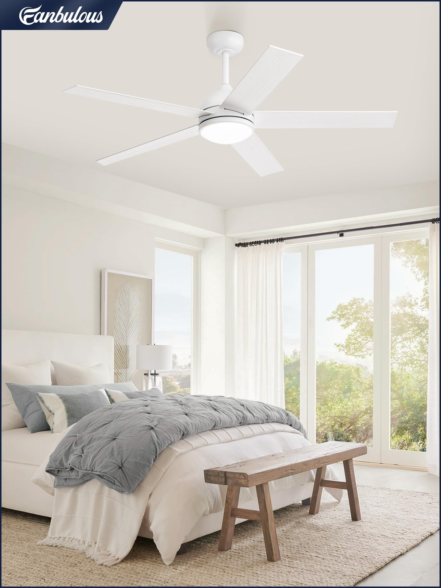 52 Inch White Ceiling Fan with Light & Remote - Modern LED High CFM Ceiling Fan Lighting Fixture for Bedroom, Kitchen, Living Room - Quiet Cooling for Home & Office Indoor Use