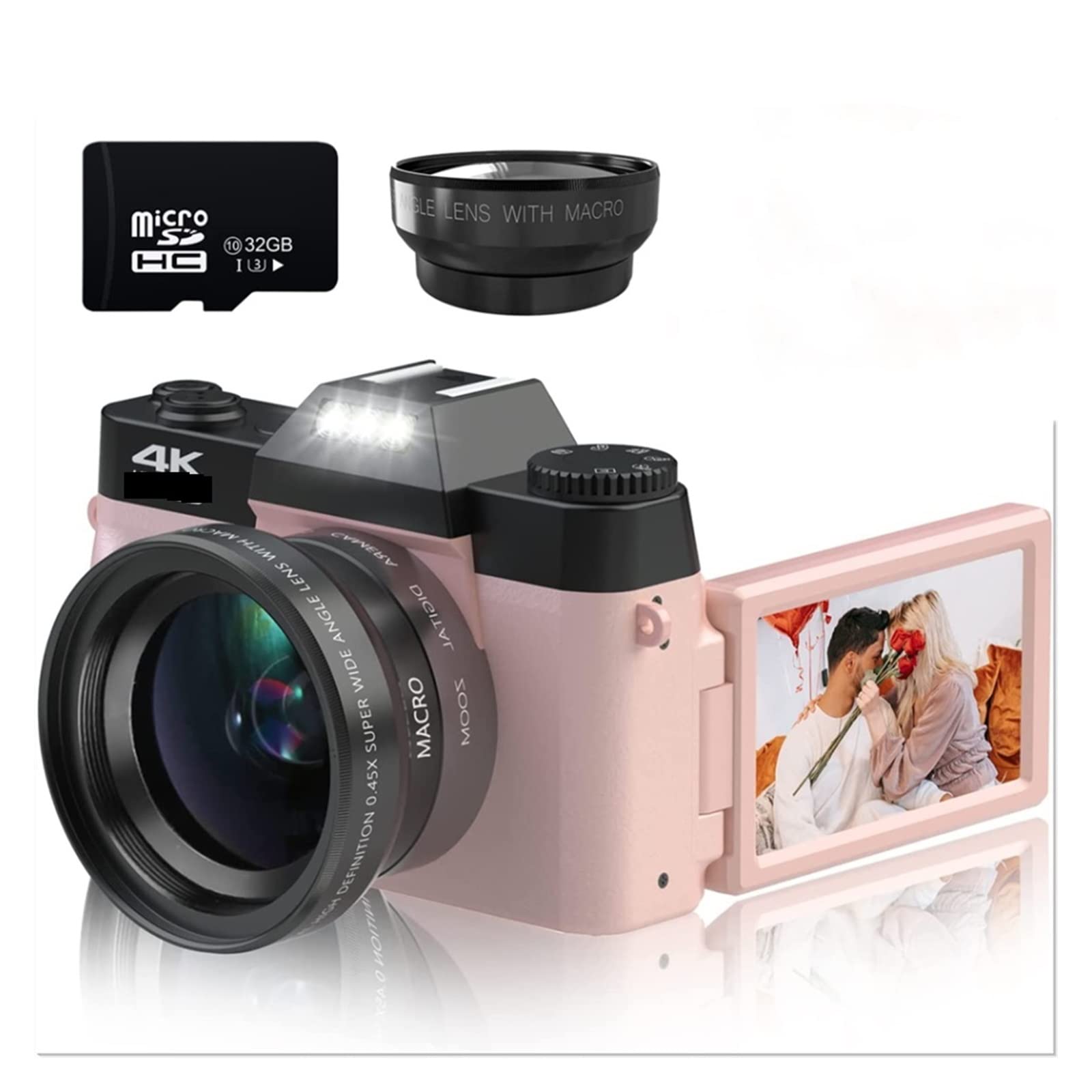 BODORME 4K Digital Camera with 16X Zoom, 48MP, Face Detection, Wide Angle & Auto Focus - Perfect for Vlogging, Photography, Webcam & Selfies (Includes 128GB TF Card, No Lens)
