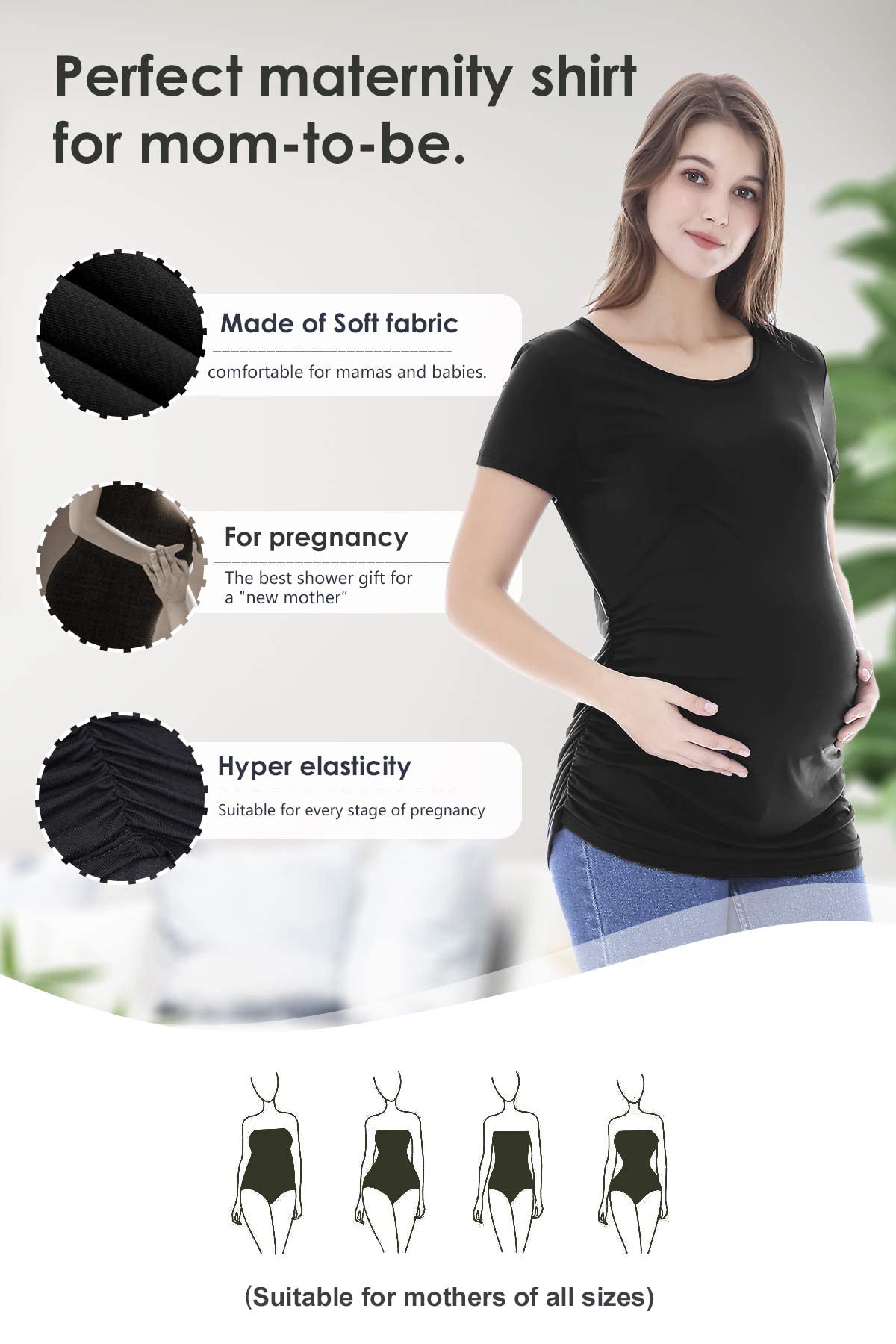 Smallshow Women's Maternity Shirt - Stretchy Side Ruched Pregnancy Top for Summer | Comfortable Nursing & Casual Wear for Expecting Moms (Office, Outing, Maternity Photos)