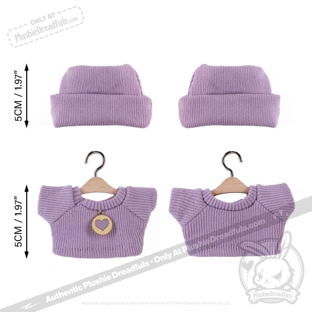 Adorable Mini Plush Outfit - Soft Purple Sweater & Matching Beanie Set for Stuffed Animals | Perfect for Doll Dressing, Gift Giving & Photo Props