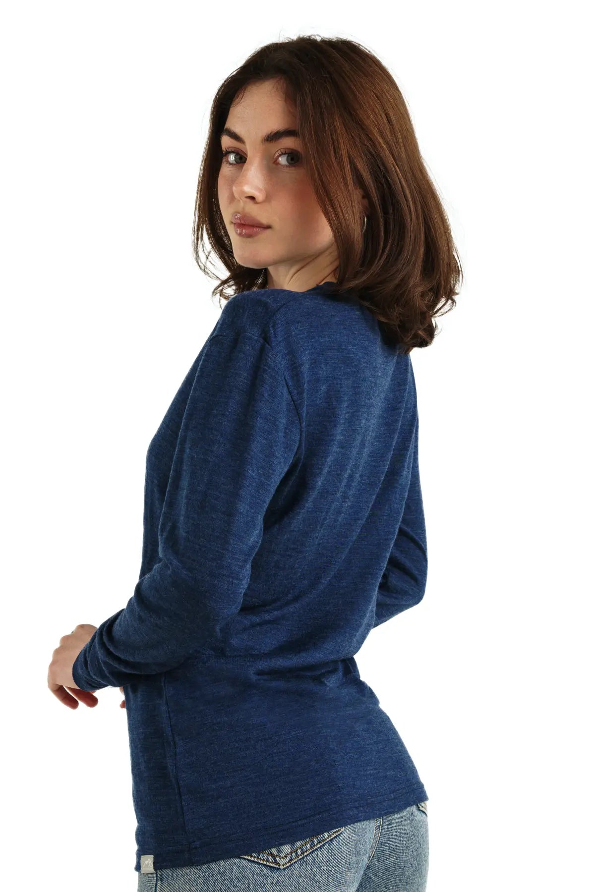 Premium Women's Merino Wool Long Sleeve Shirt - 165 Navy Blue - Soft & Warm Base Layer for Hiking, Travel & Winter Activities