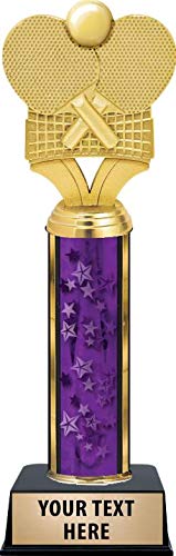 Custom Personalized Purple Ping Pong Trophy with Engraving - Crown Awards Table Tennis Paddles & Net on Black Base | Perfect for Sports Awards, Tournaments & Office Decor
