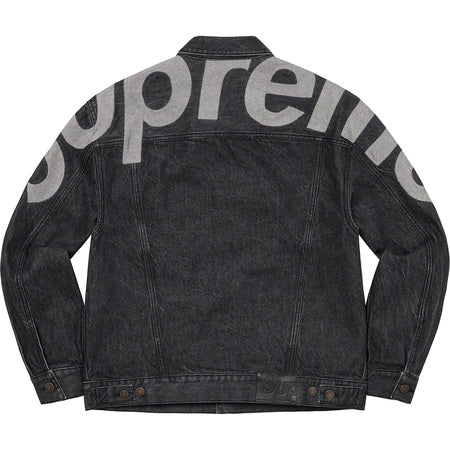 Supreme Inset Logo Denim Trucker Jacket for Men - Black Denim Jacket with Embroidered Logo | Stylish Streetwear for Urban Fashion & Casual Outfits