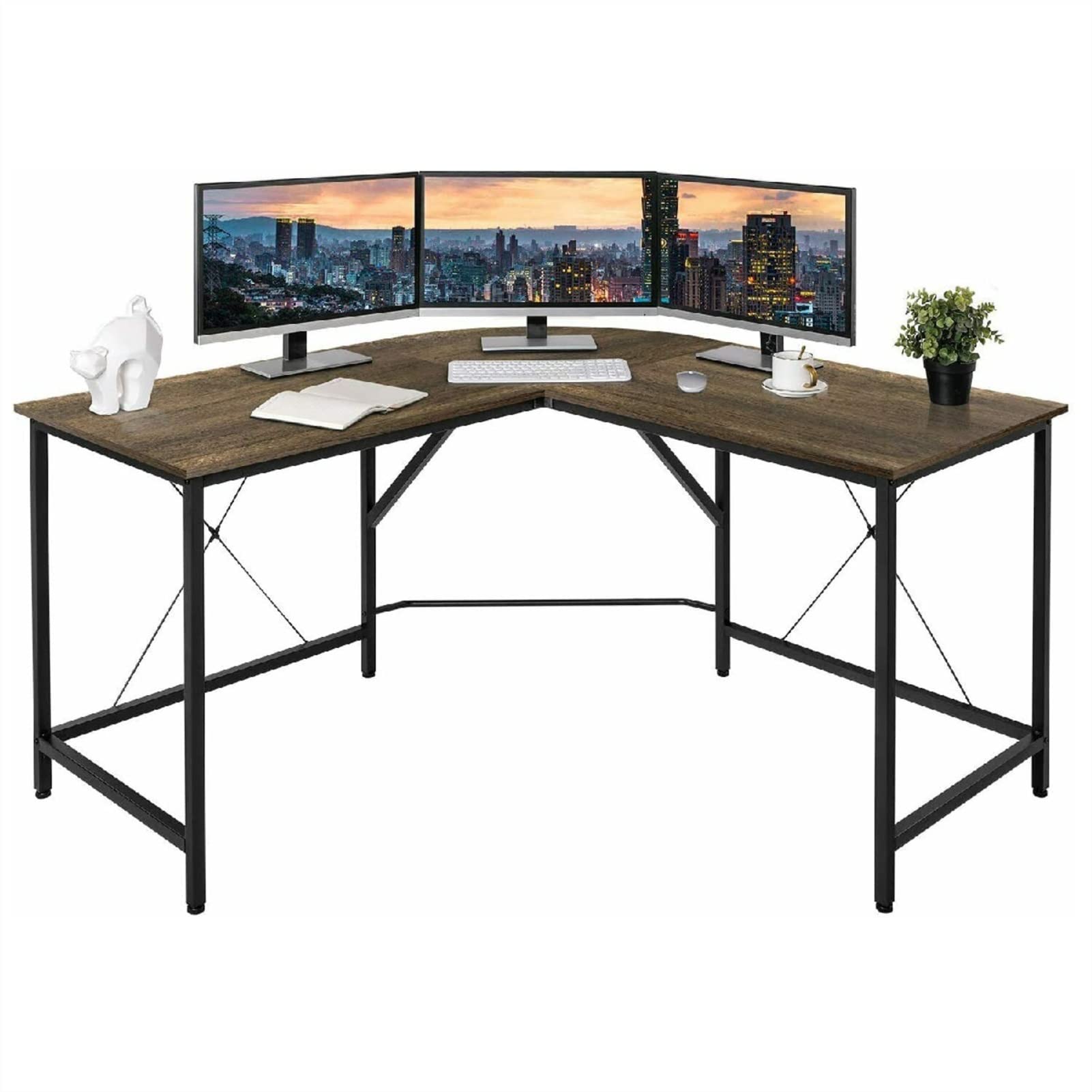 Modern L-Shaped PC Desk - Adjustable Multi-Function Corner Computer Desk for Home Office, Study & Workstation - Stylish Brown Writing Table for Laptop & Workspace (Ideal for Small Spaces & Remote Work)