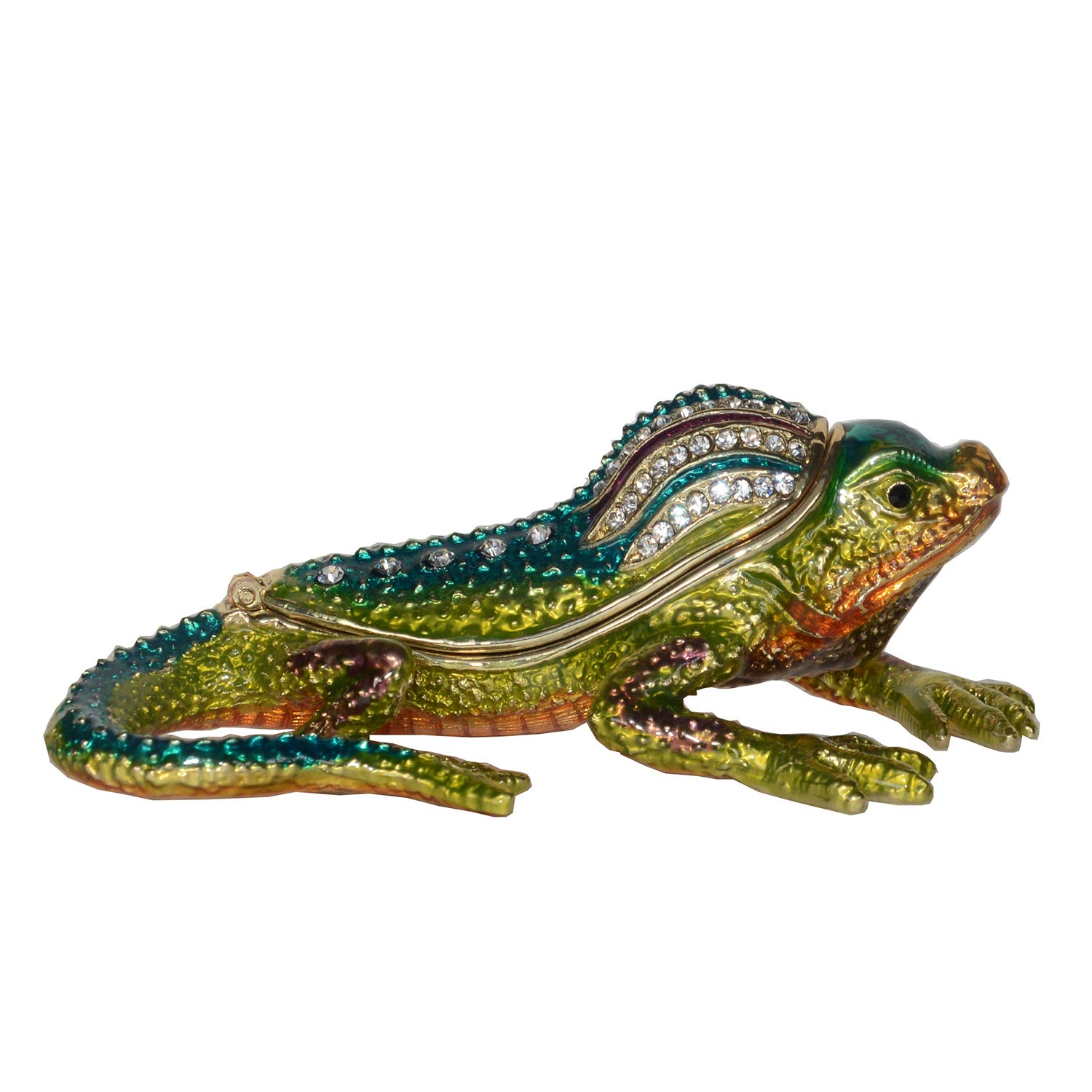 Hand-Painted Green Lizard Jewelry Box with Hinged Lid - Decorative Trinket Box for Rings & Earrings - Animal Figurine Collectible Gift for Home Decor & Organizer