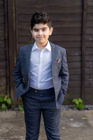 Marc Darcy Boys' Jenson Marine Navy Check 3-Piece Suit | Formal Kids Suit for Weddings, Parties & Special Occasions