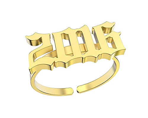 Haobase Stainless Steel Birth Year Rings for Women & Men - Adjustable Gold Wedding Band Jewelry - Perfect for Anniversaries, Engagements & Personalized Gifts