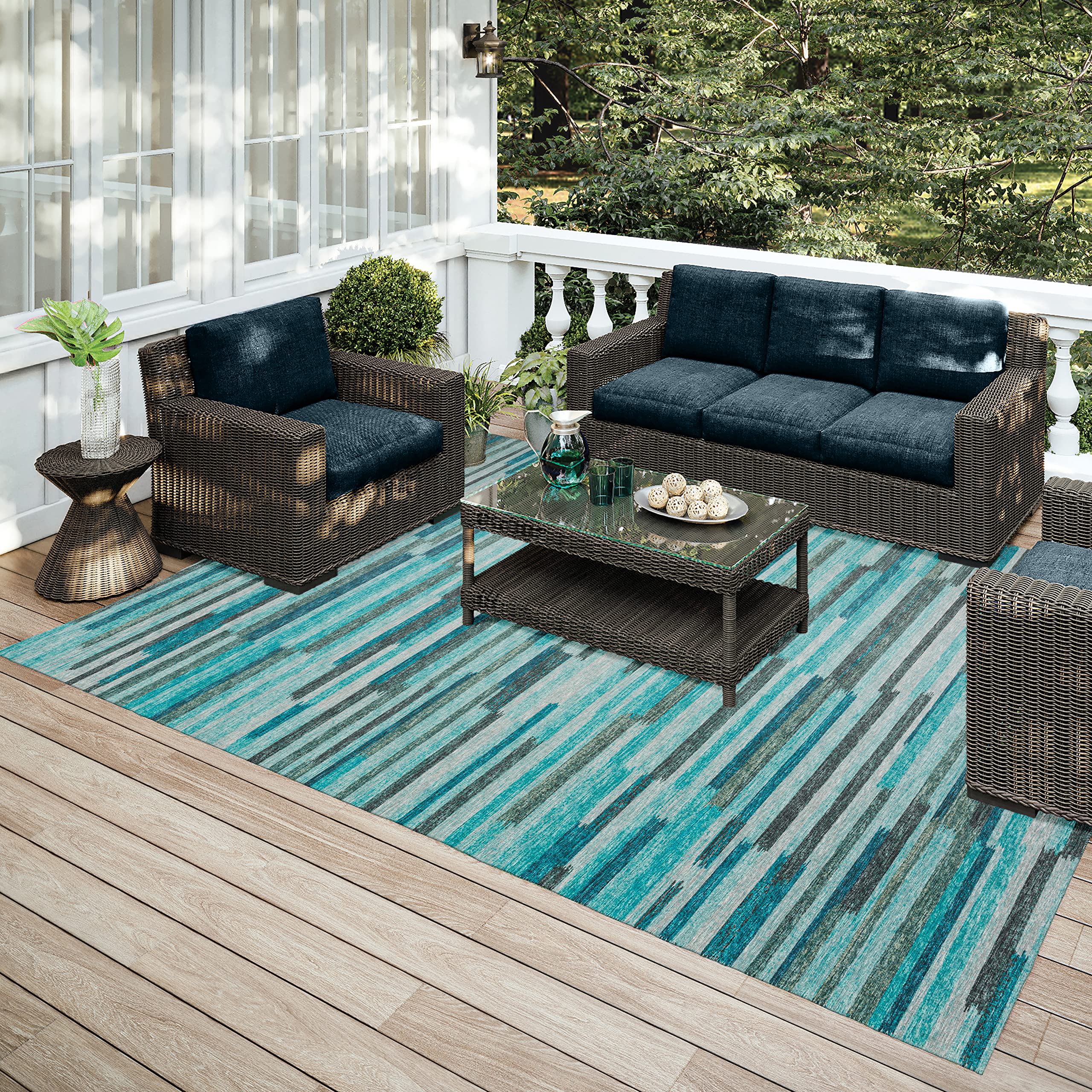 Addison Rugs Yuma AYU38 Turquoise 8' x 10' Area Rug - Soft & Durable for Living Room, Bedroom & Home Decor