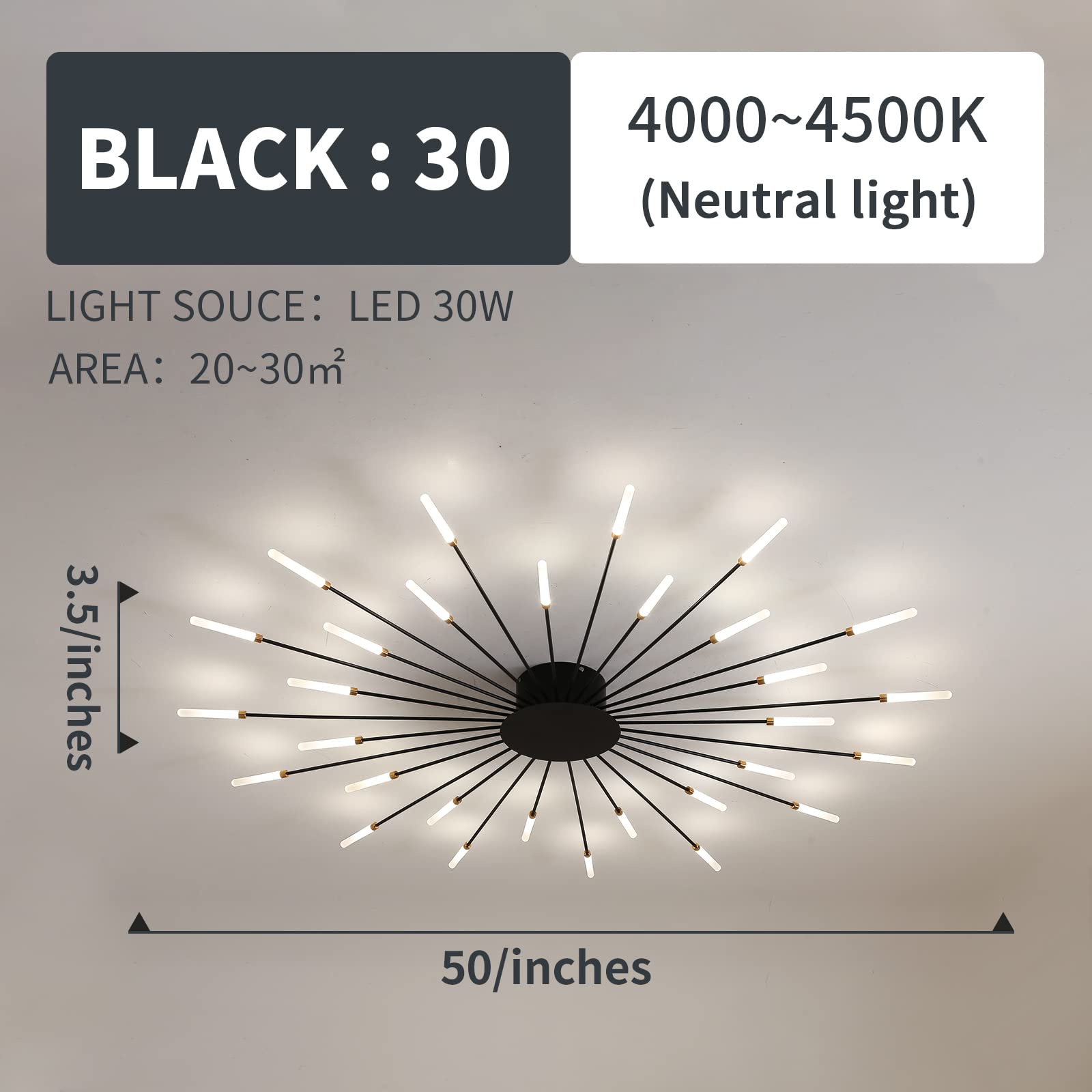 Modern LED Flush Mount Ceiling Light Fixture - Slim Design for Bedroom, Dining Room & Living Room - Close to Ceiling Lamp - Energy Efficient Lighting - Perfect for Modern Homes & Apartments (Black, 30 Inch)