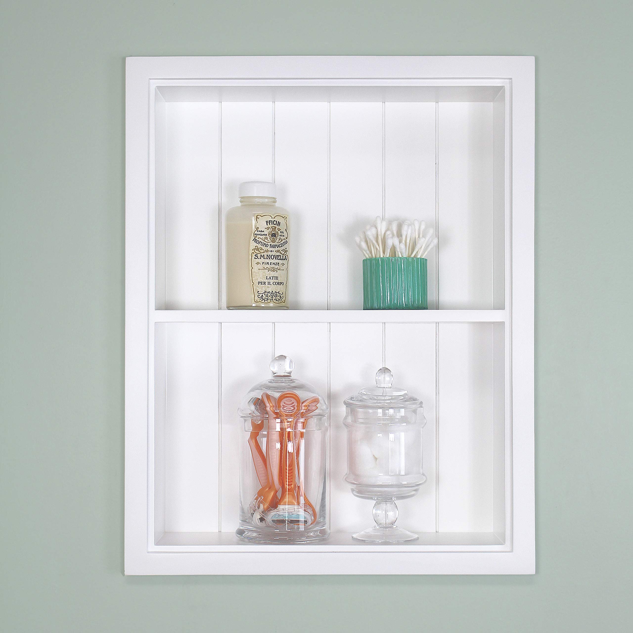 Fox Hollow Furnishings 14x18 Sloane Recessed Wall Niche Medicine Cabinet - Real Wood Bathroom Storage with White Beadboard Back - Made in USA - Perfect for Bathroom Organization & Small Space Storage