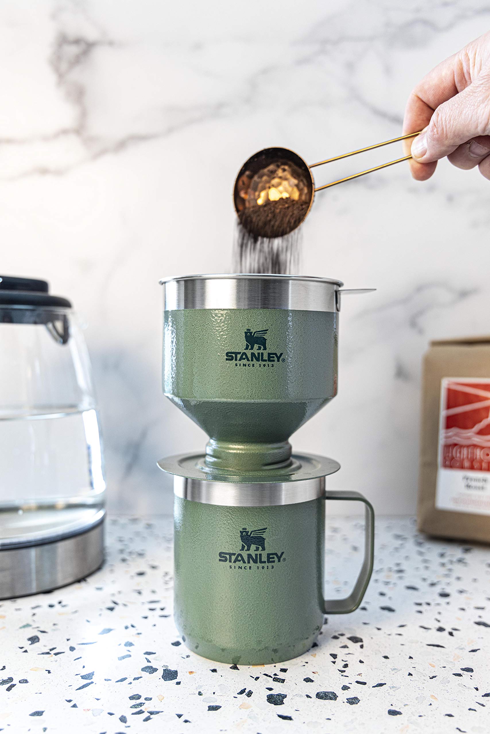 Stanley Perfect Brew Pour Over Coffee Maker - Single Cup Manual Drip Coffee Maker with Reusable Stainless Steel Filter | BPA-Free | Easy to Clean | Hammertone Green | Ideal for Home, Office & Travel Use
