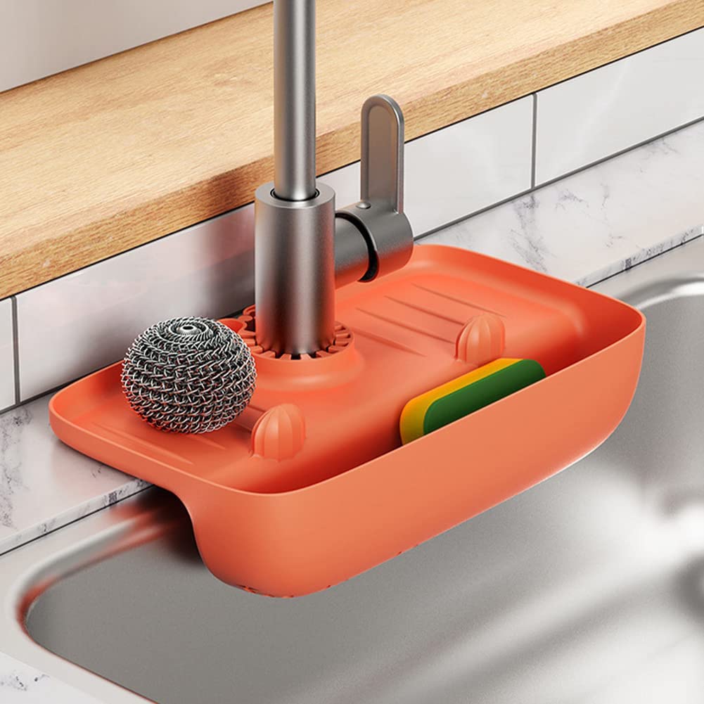 **Non-Slip Silicone Sink Splash Guard - TPE Faucet Mat & Drying Pad for Kitchen, Bathroom, Bar, RV - Water Catcher & Drip Tray for Farmhouse & Home Use (Orange)**    *(Perfect for preventing water splashes, keeping countertops dry, and organizing small items near sinks in kitchens, bathrooms, bars, RVs, and farmhouses.)*