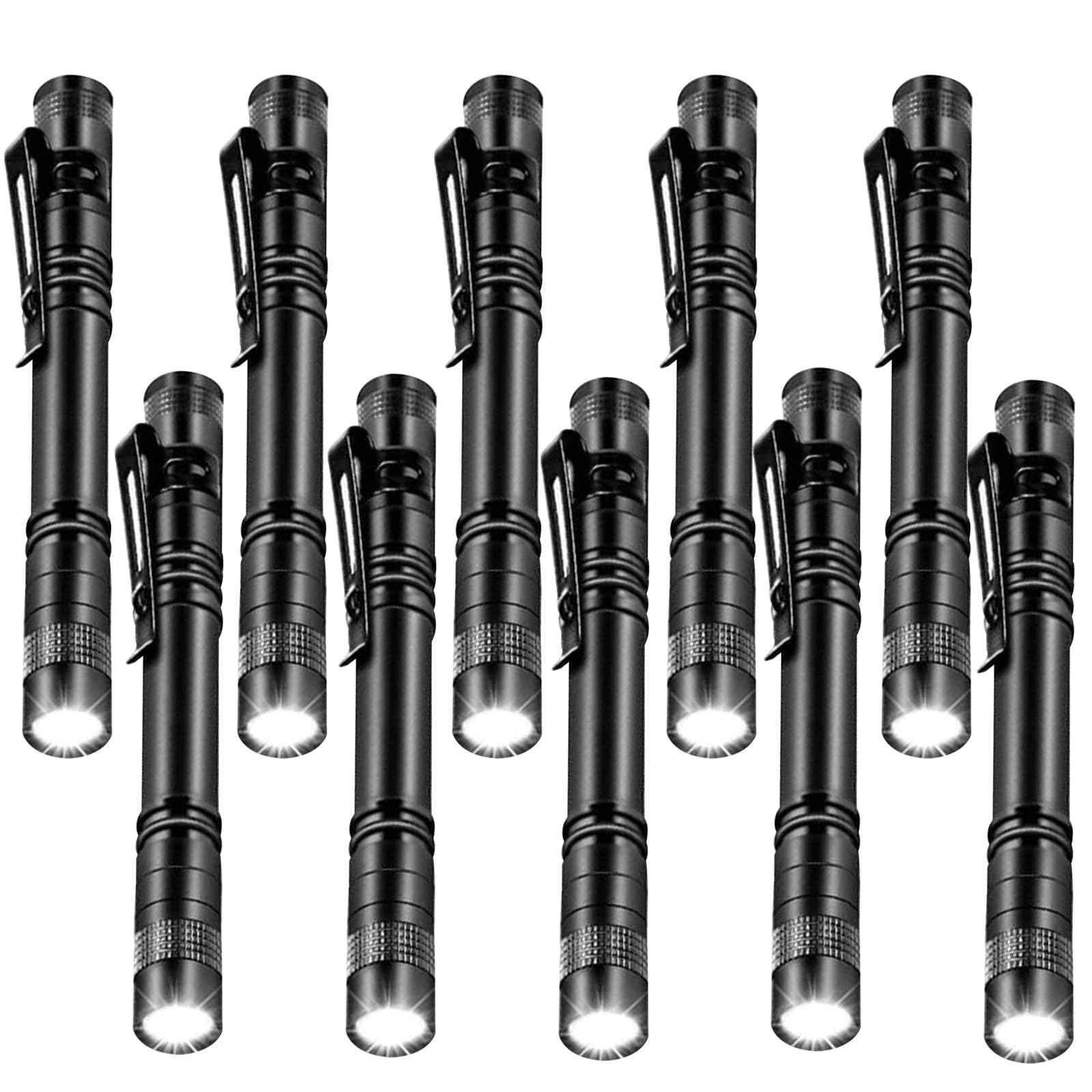 Tactical Pen Flashlight 10 Pack - Portable LED Penlight with Metal Clip, Compact EDC Flashlight for Camping, Hiking, Emergency & Everyday Carry