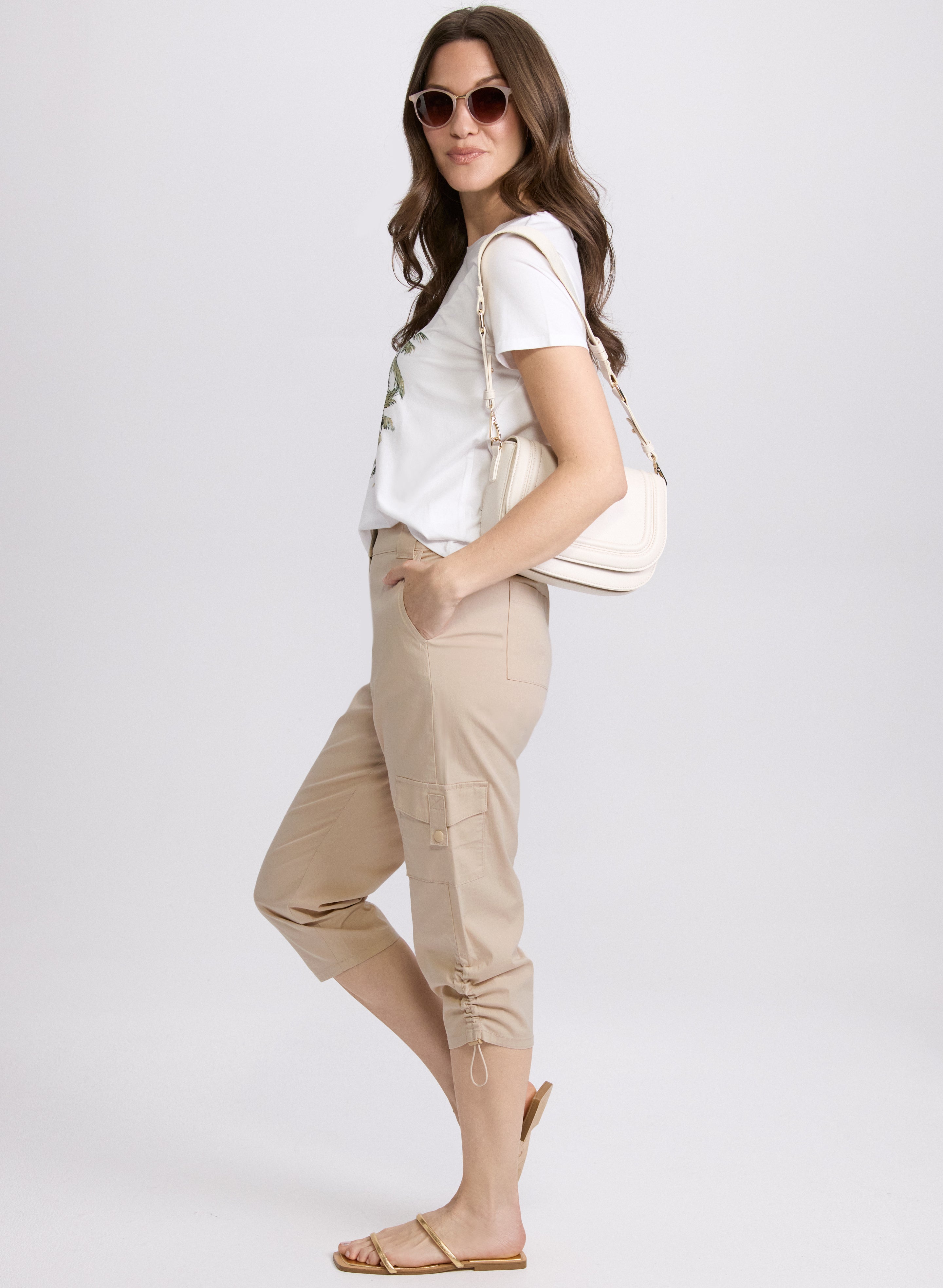 Women's Cropped Cargo Pants with Drawstring Waist & Hem - Casual Streetwear for Outdoor Activities, Travel & Fashion
