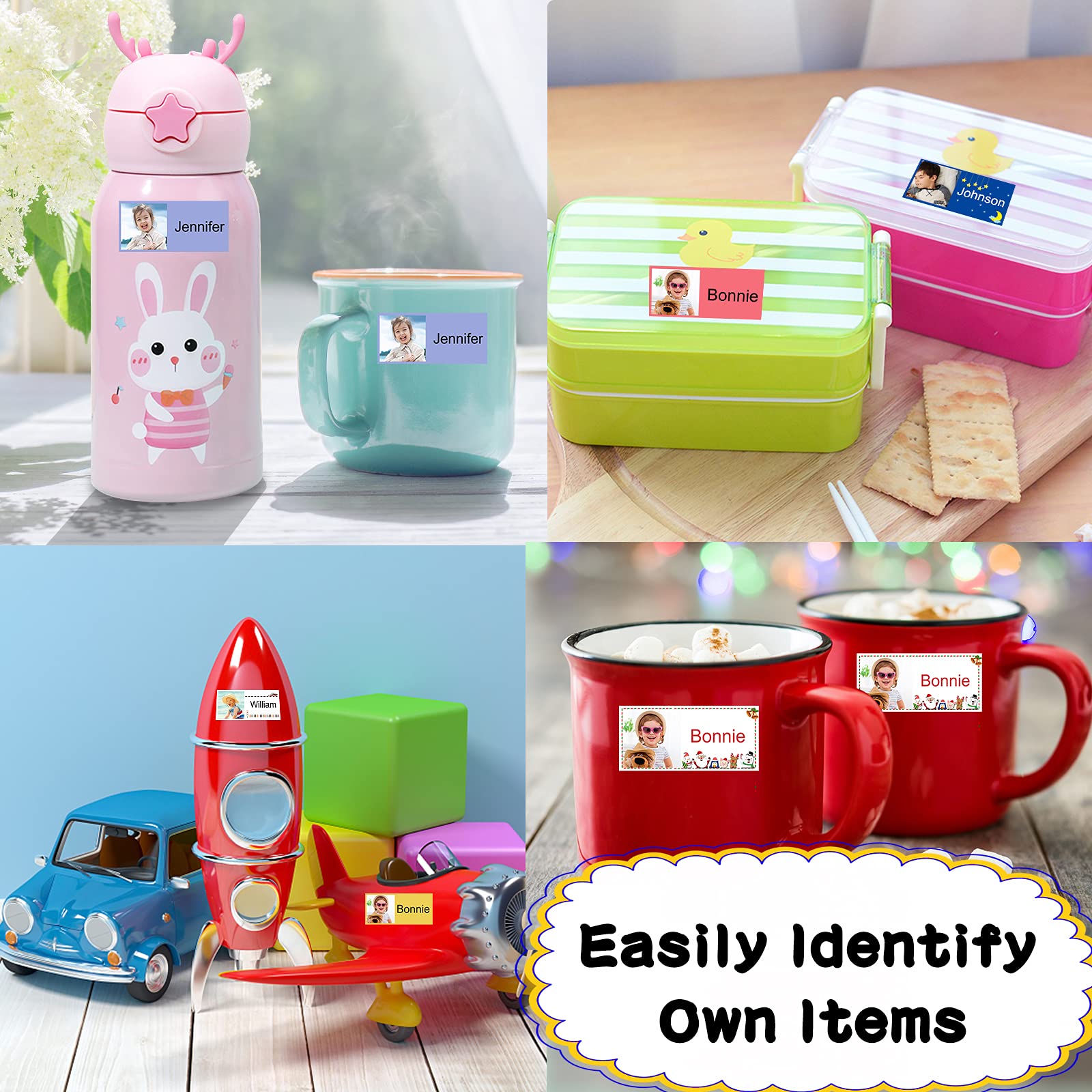 78 PCS Custom Photo Name Labels for Kids - Waterproof Personalized Stickers for School Supplies, Daycare, Water Bottles & Lunch Boxes - Perfect for Organizing Backpacks, Toys & Camp Gear