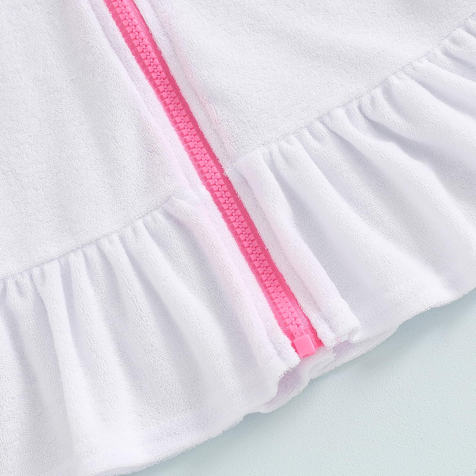 Girls Hooded Terry Cover Up Swimsuit with Zipper - Short Sleeve Ruffle Swim Dress for Beach, Pool & Vacation - Cute Bathing Suit Coverups for Kids Swimwear