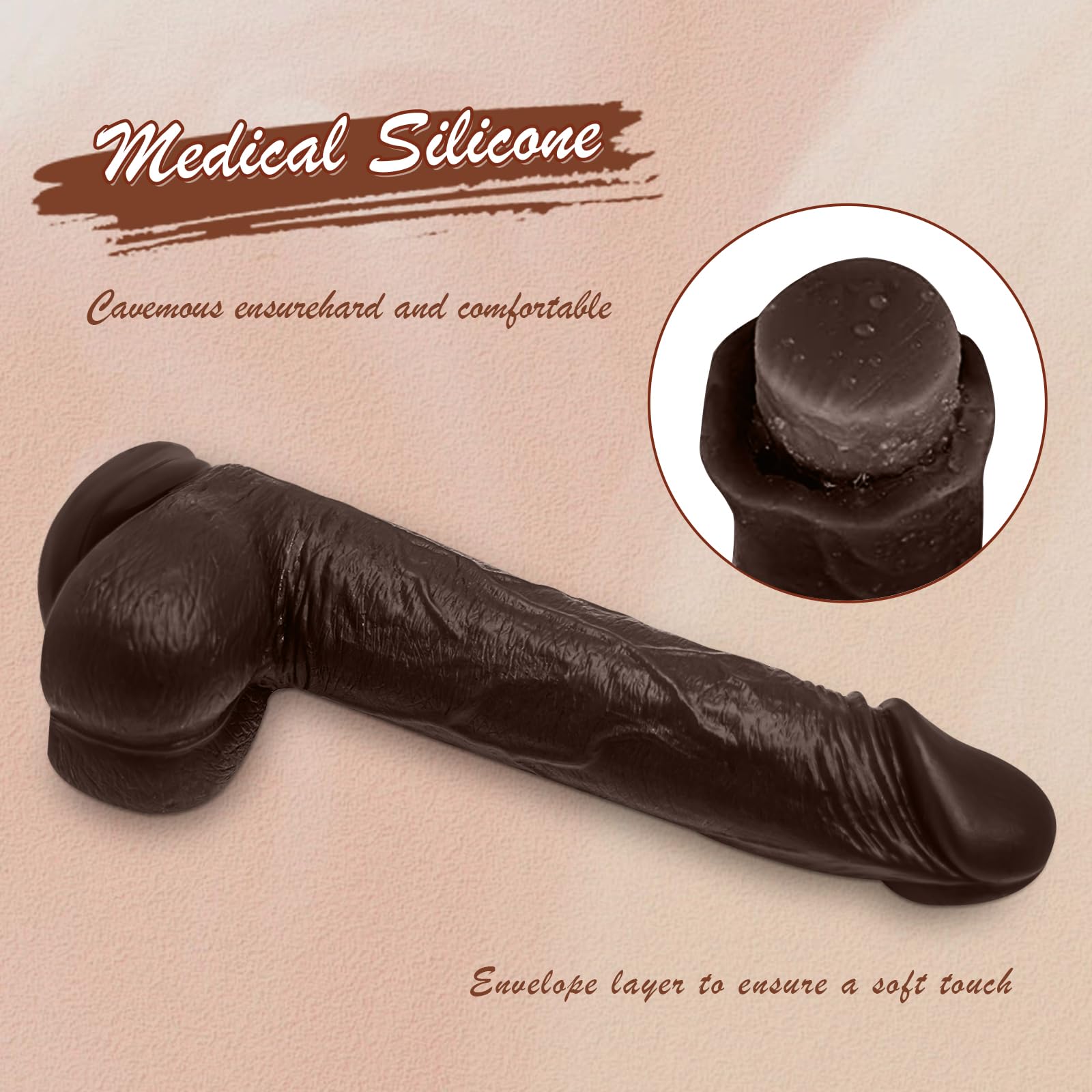 Realistic 8 Inch Anal Dildo for Women & Couples - Body-Safe G-Spot Stimulator with Strong Suction Cup | Adult Sex Toy for Solo Play & Partnered Fun (Dark Brown)