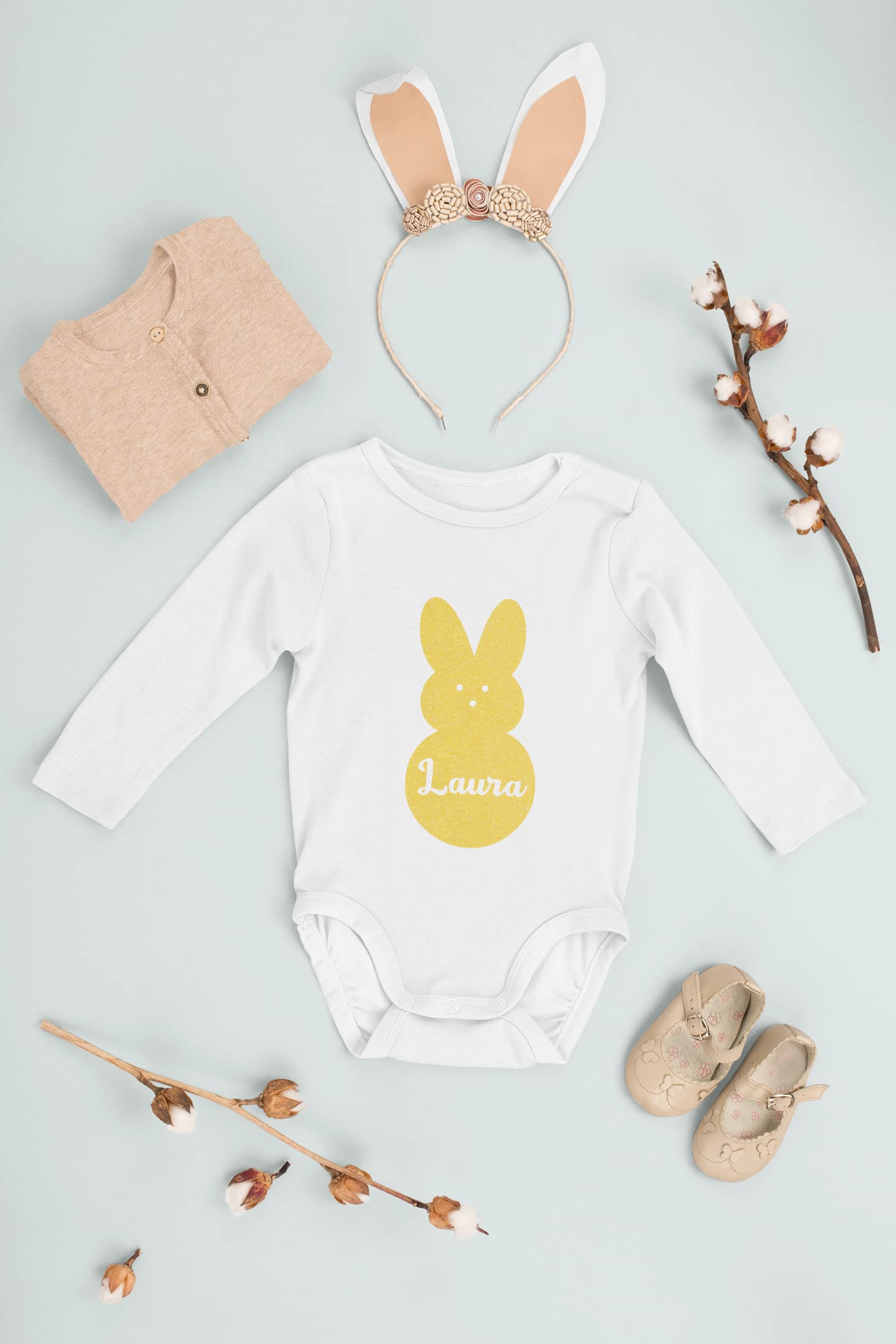 Custom Bunny Name Iron On Decal - Easter Bunny Applique Patch for Kids Clothing | Heat Transfer Vinyl for T-Shirts, Bags & DIY Crafts | Personalized Silhouette Easter Decoration (Flamingo Pink Glitter) - Perfect for Easter Gifts, Party Favors & Spring DIY Projects