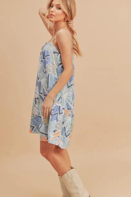 Aemi + Co Printed Ruffled Hem Square Neck Mini Cami Dress - Flowy Summer Dress for Women, Beach Cover Up, Party Outfit, Date Night & Casual Wear