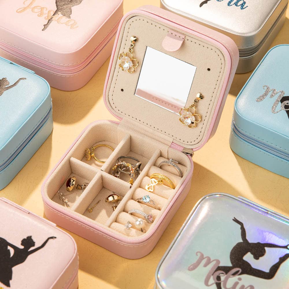 Personalized Mini Jewelry Travel Case - Small Portable Jewelry Organizer Box with Custom Name/Dance Pose Design - Perfect for Rings, Earrings & Necklaces Storage - Ideal Travel Accessory & Gift for Women, Dancers & Brides (Great for Vacations, Dance Competitions & Wedding Prep)