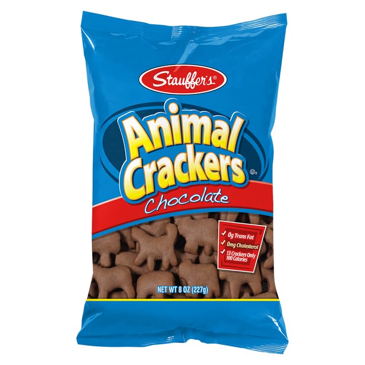 Stauffers Chocolate Animal Crackers - 12 Pack (8oz Bags) | Classic Animal-Shaped Cookies for Kids & Family | Perfect for School Lunches, Birthday Parties & Snack Time