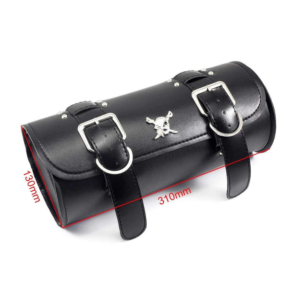 Motorcycle Skull Ghost PU Leather Front Fork Tool Bag - Waterproof Saddlebag Side Bag for Harley, Chopper, Bobber, Cruiser & Suzuki - Perfect for Storage, Travel & Long Rides