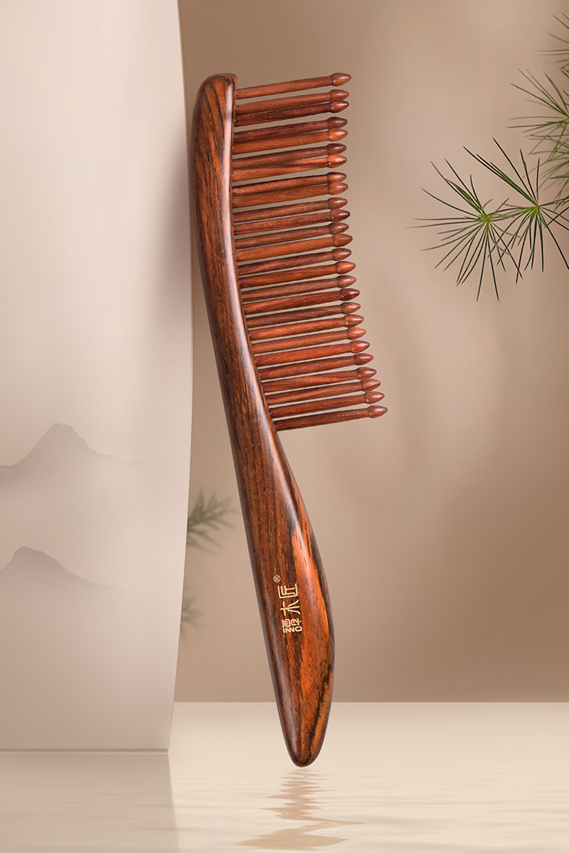 Premium Red Wood Comb with Teeth - Natural Wooden Hairbrush for Detangling & Styling - Perfect for Daily Hair Care, Travel & Gifts