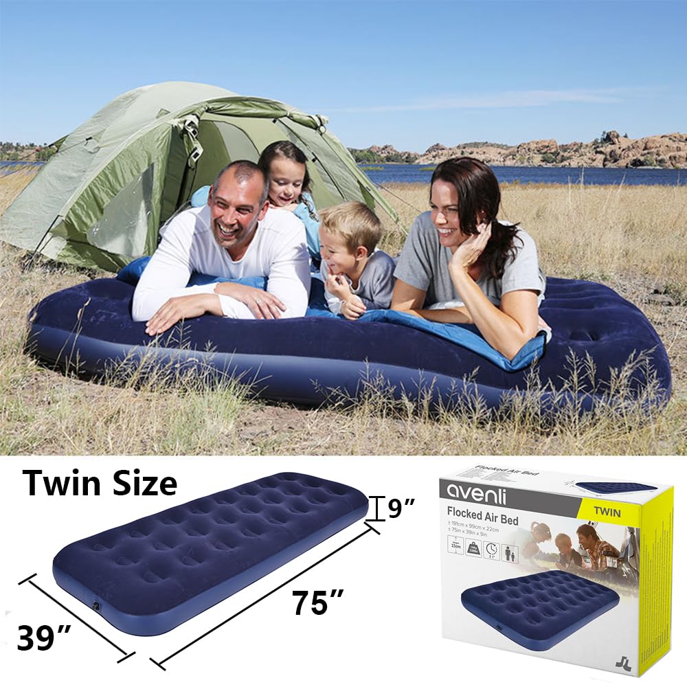Twin Camping Air Mattress - Inflatable Air Bed with Flocked Top for Comfort - Perfect for Outdoor Adventures, Guest Beds & Travel